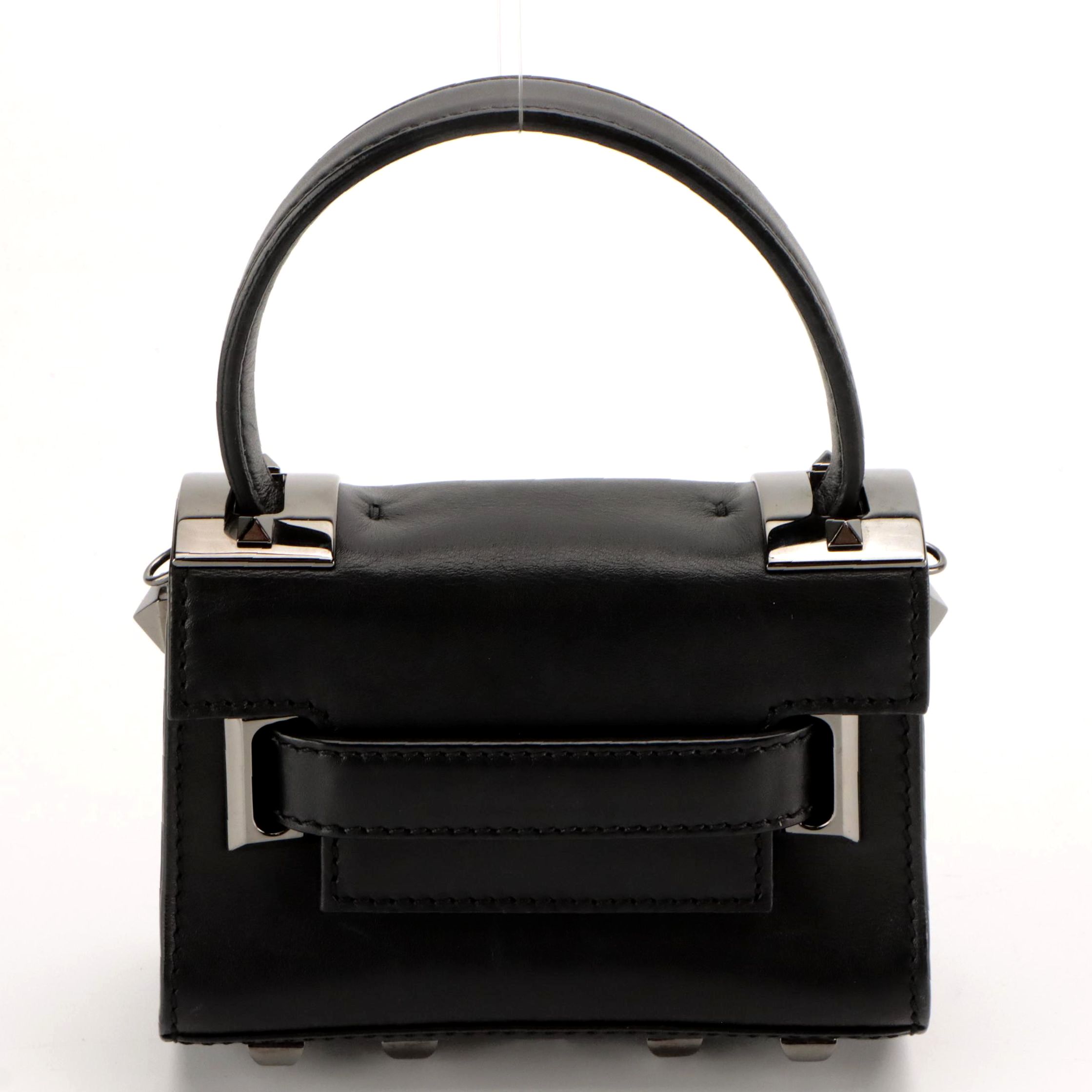 Valentino Garavani Mini Two-Way Bag in Black Calfskin Leather with Studded Base