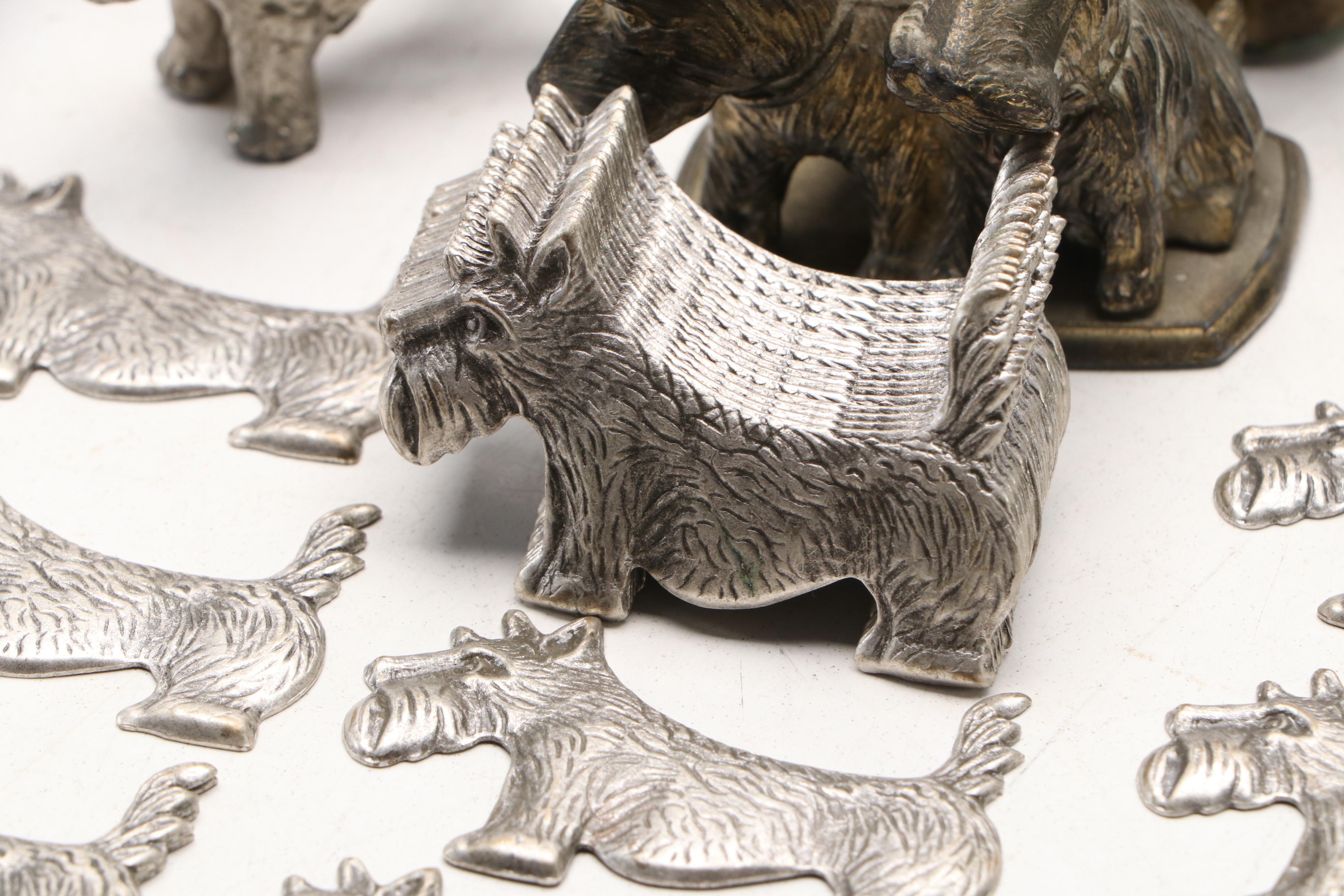 Art Deco Style Metal Scottie Dog Figurines and Tokens