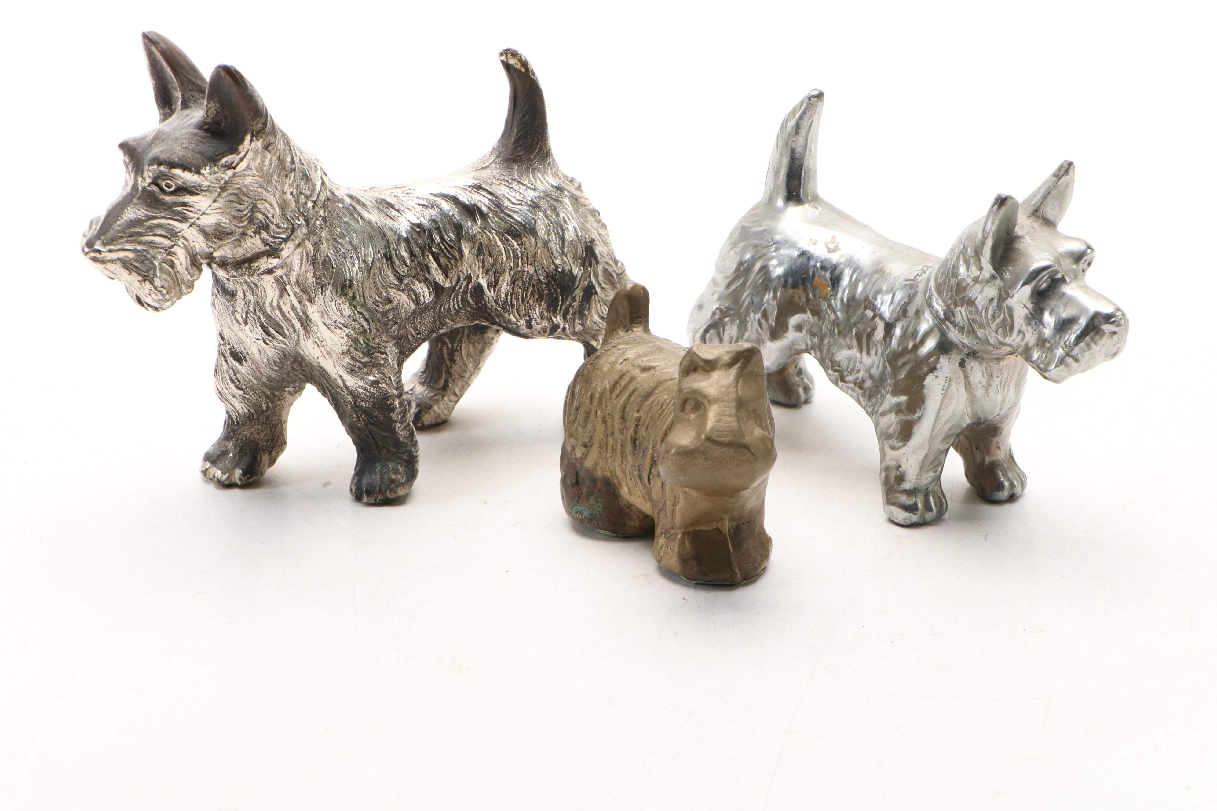 Art Deco Style Metal Scottie Dog Figurines and Tokens