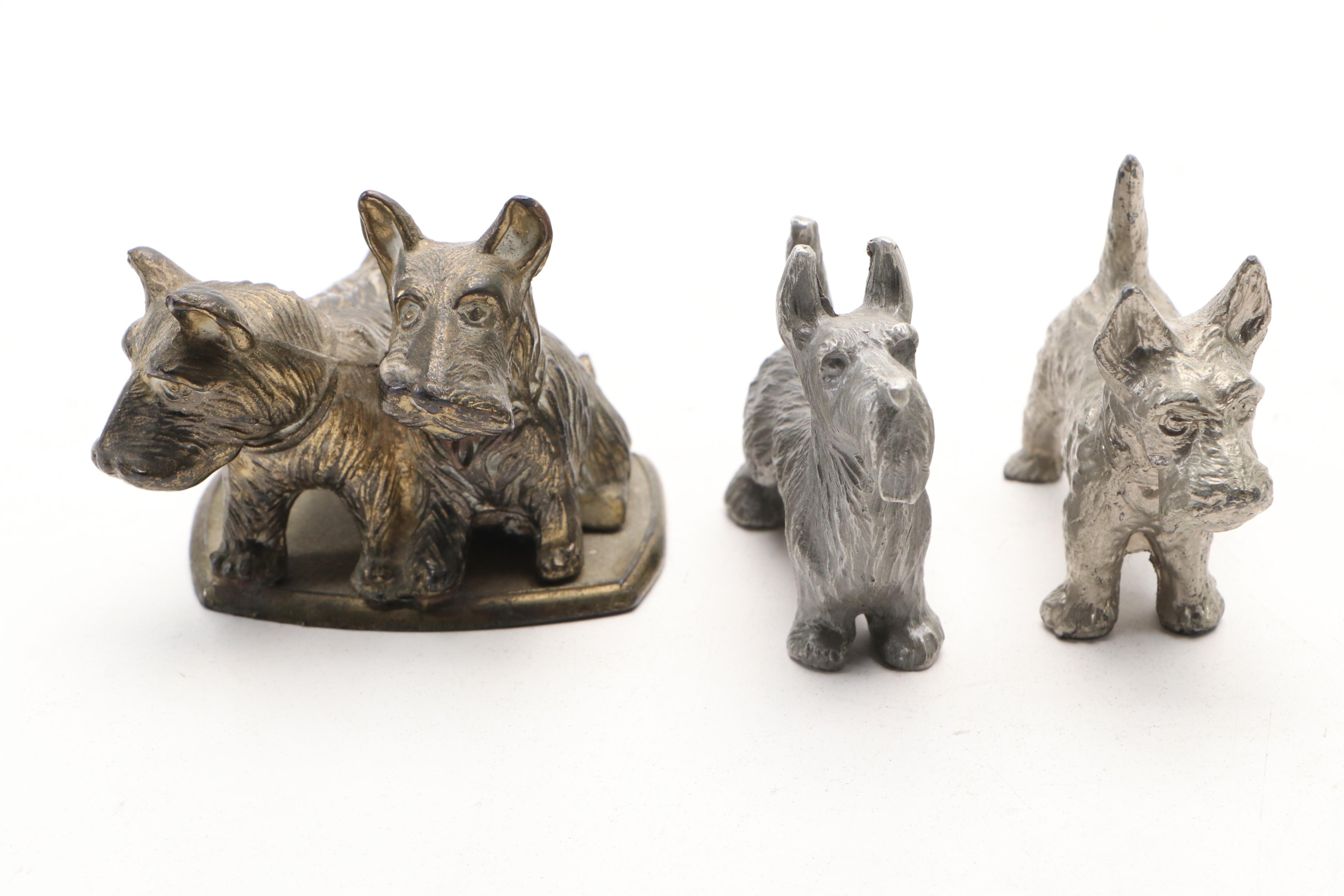 Art Deco Style Metal Scottie Dog Figurines and Tokens