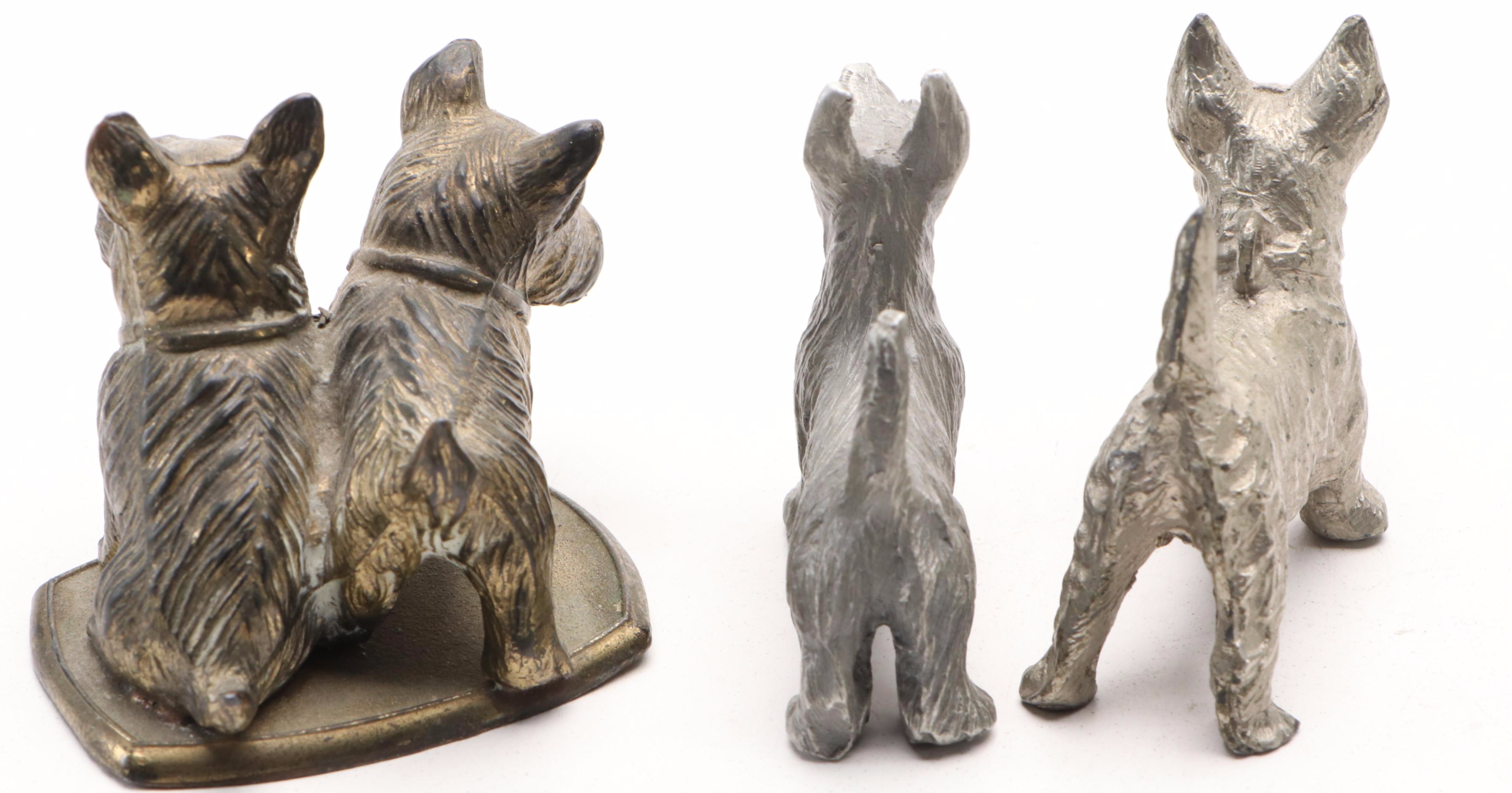 Art Deco Style Metal Scottie Dog Figurines and Tokens