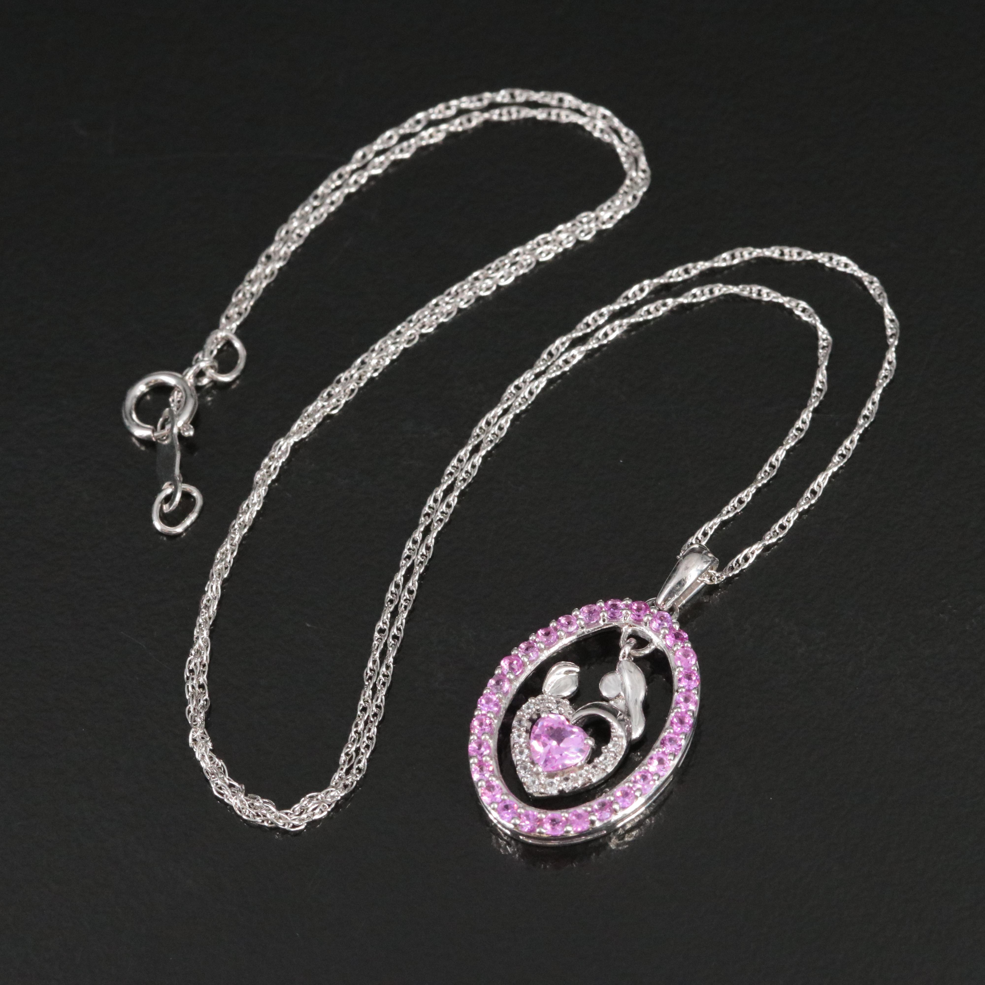 Sterling Pink and White Sapphire Articulate Mother & Child Pendant Necklace
