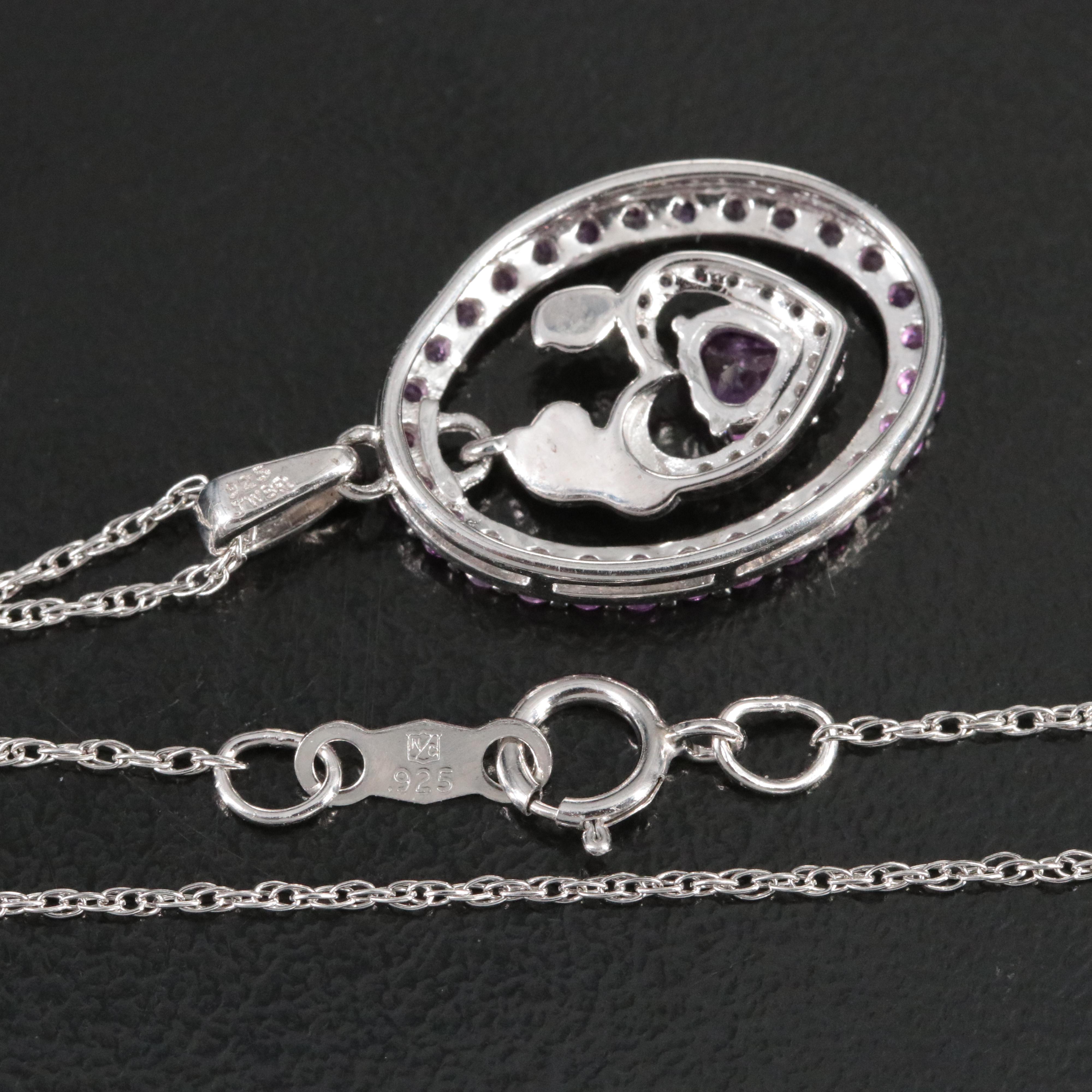 Sterling Pink and White Sapphire Articulate Mother & Child Pendant Necklace