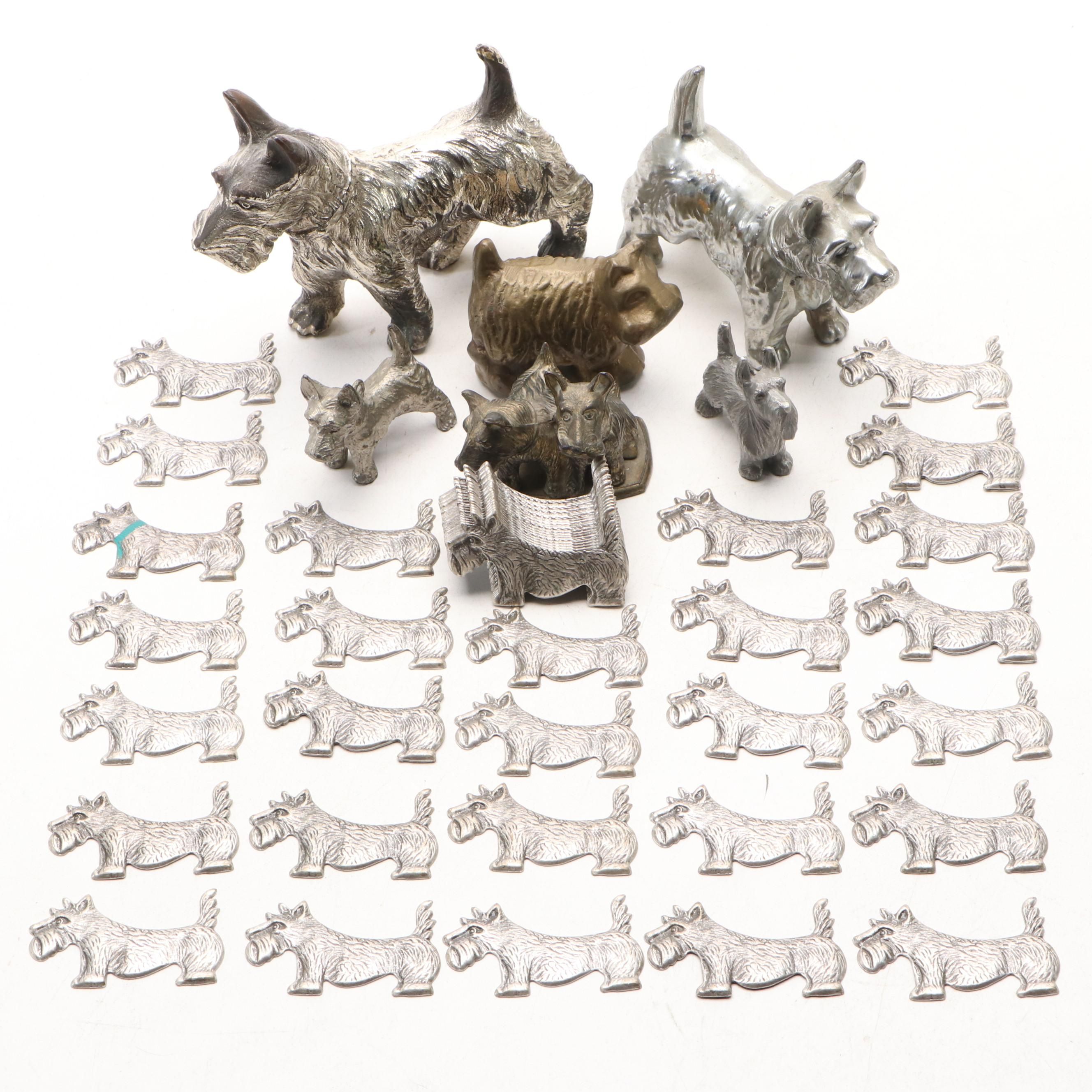 Art Deco Style Metal Scottie Dog Figurines and Tokens
