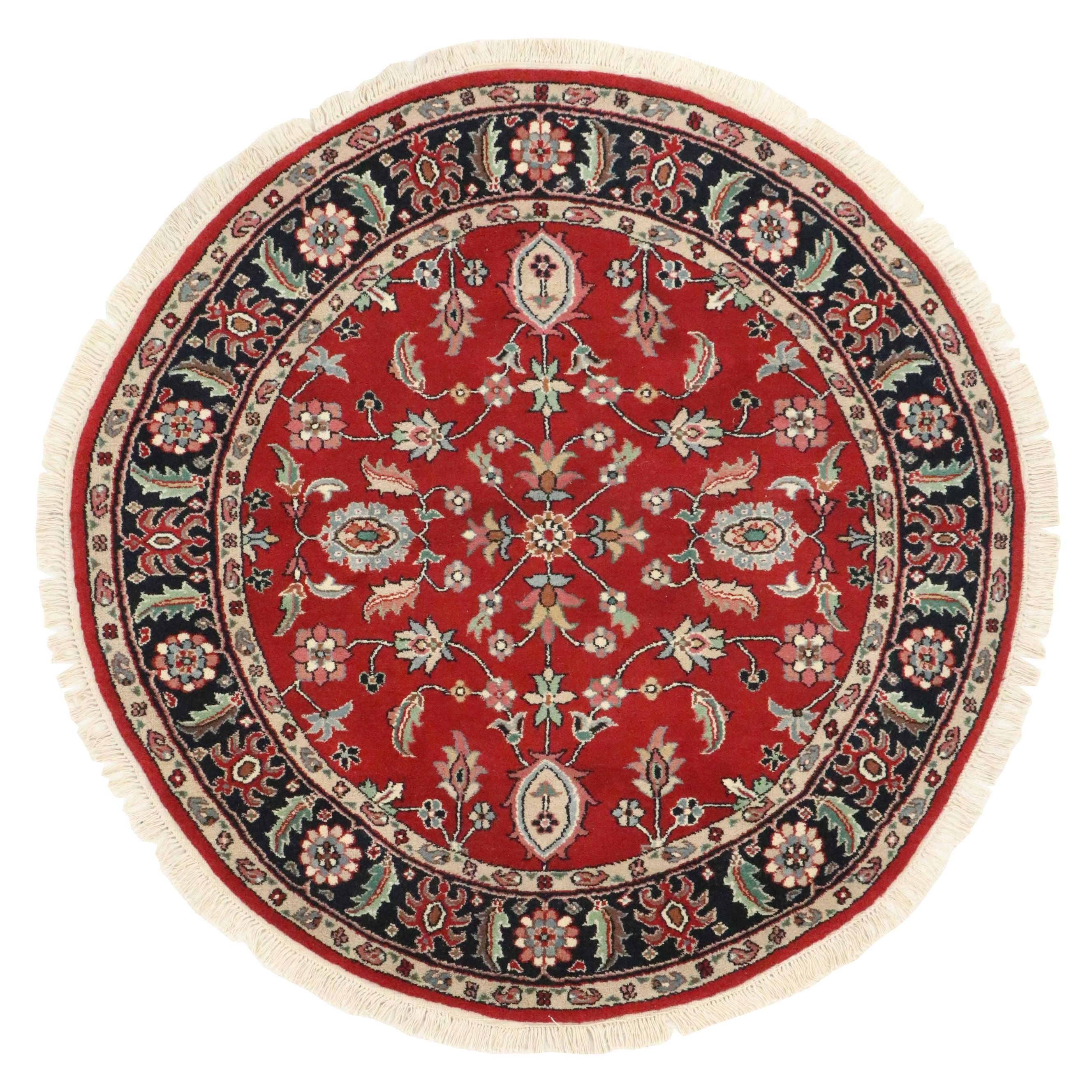 6'4 Round Hand-Knotted Indian Agra Area Rug
