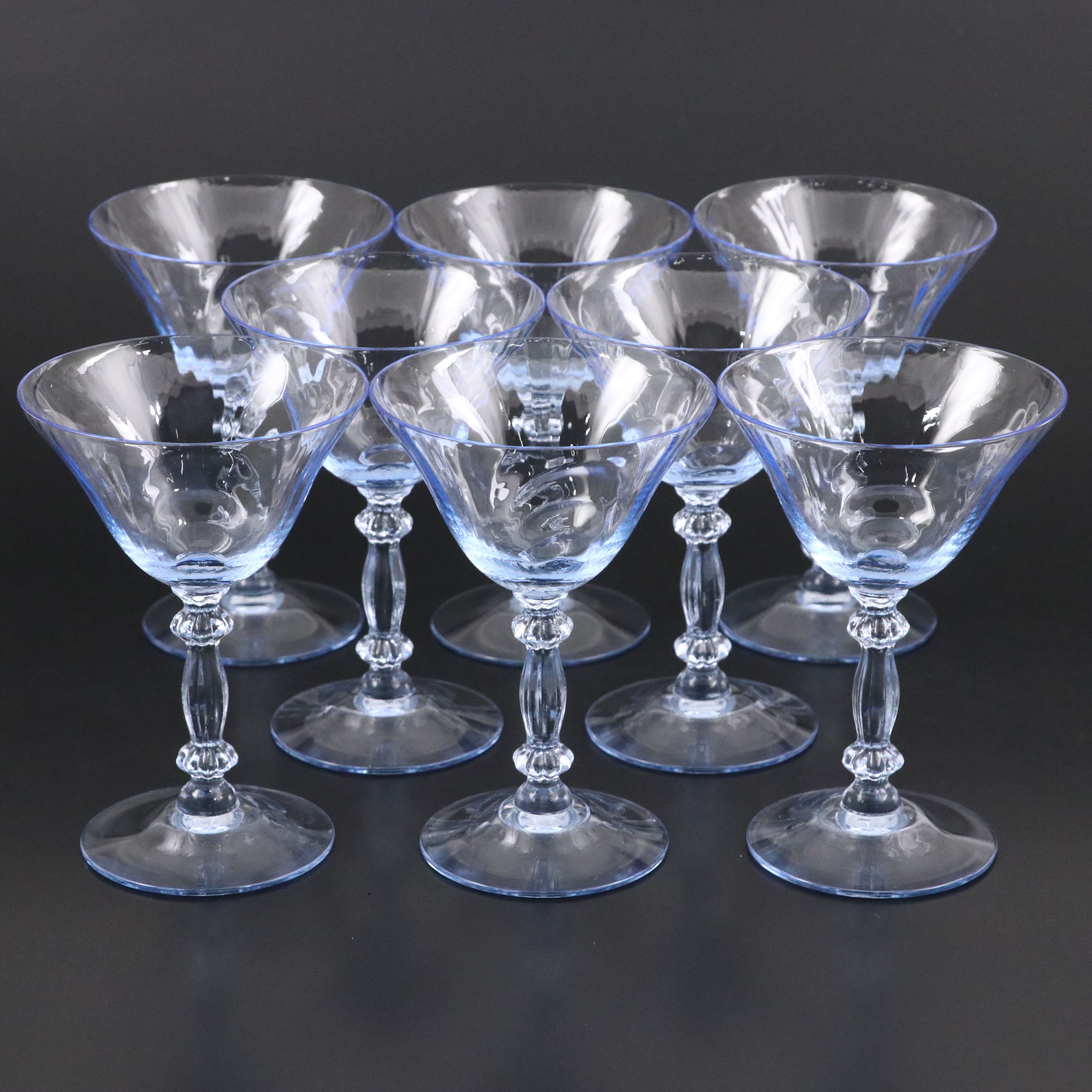 Cambridge "Caprice Moonlight Blue" Glass Coupes, Early to Mid-20th C.