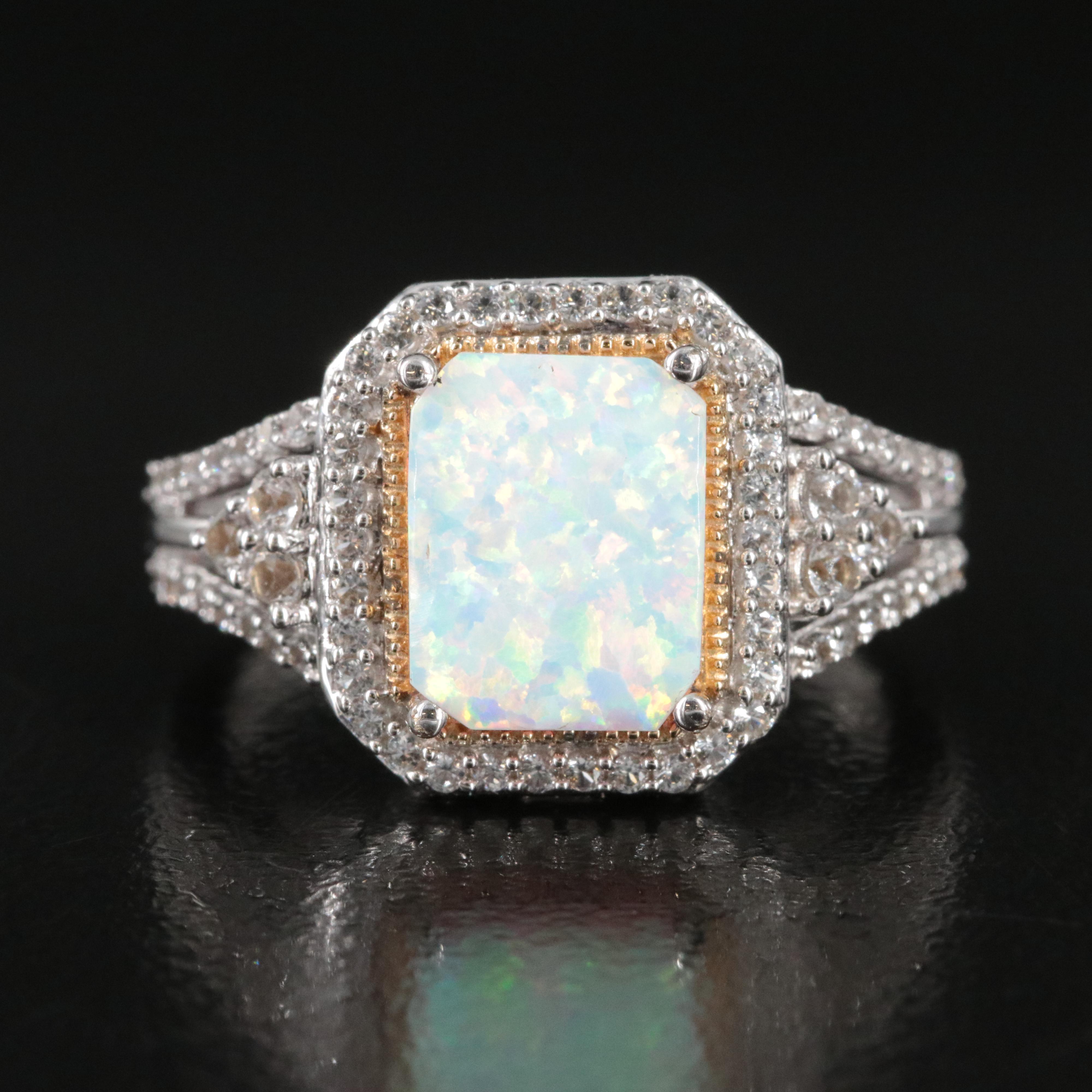 Sterling Opal and White Sapphire Ring
