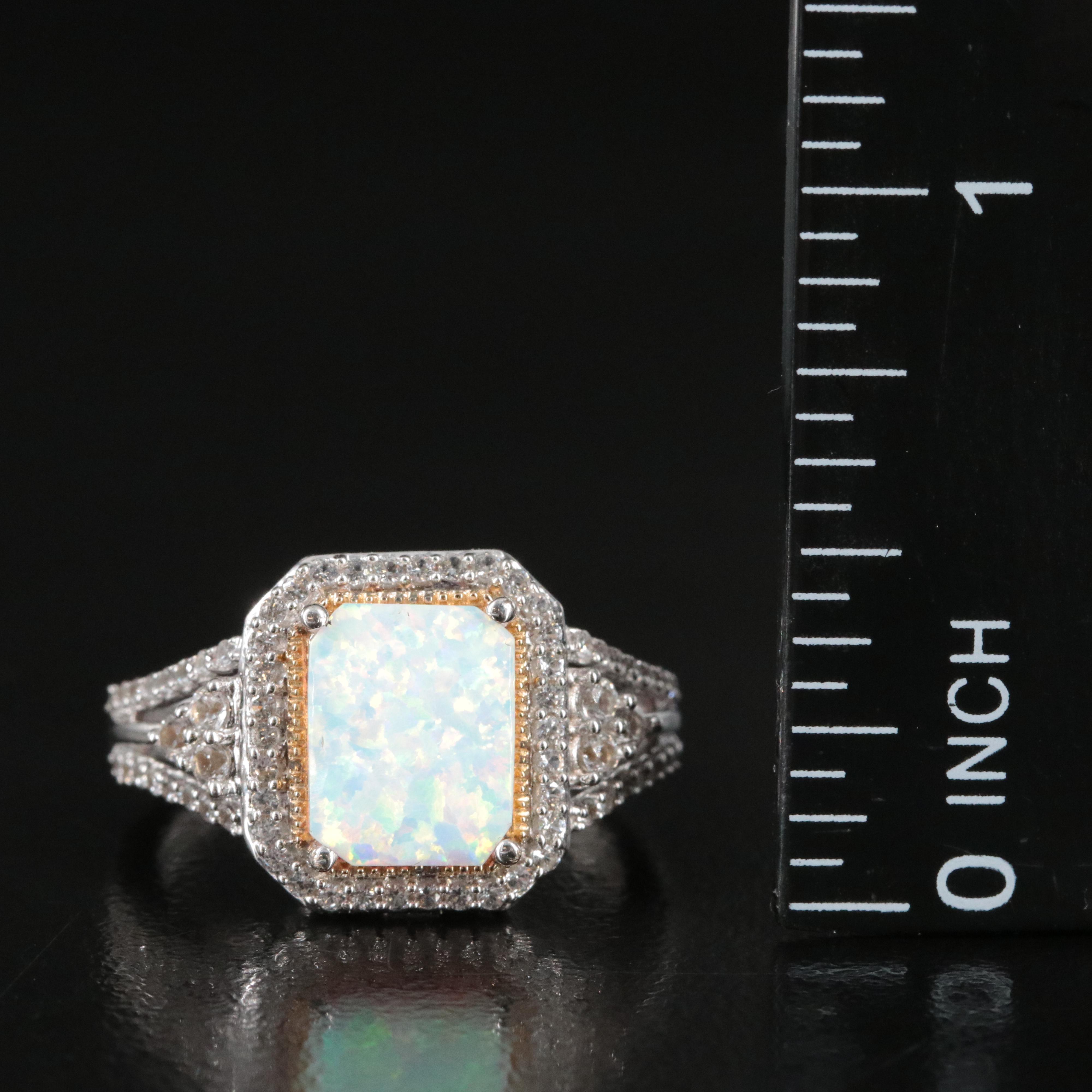 Sterling Opal and White Sapphire Ring