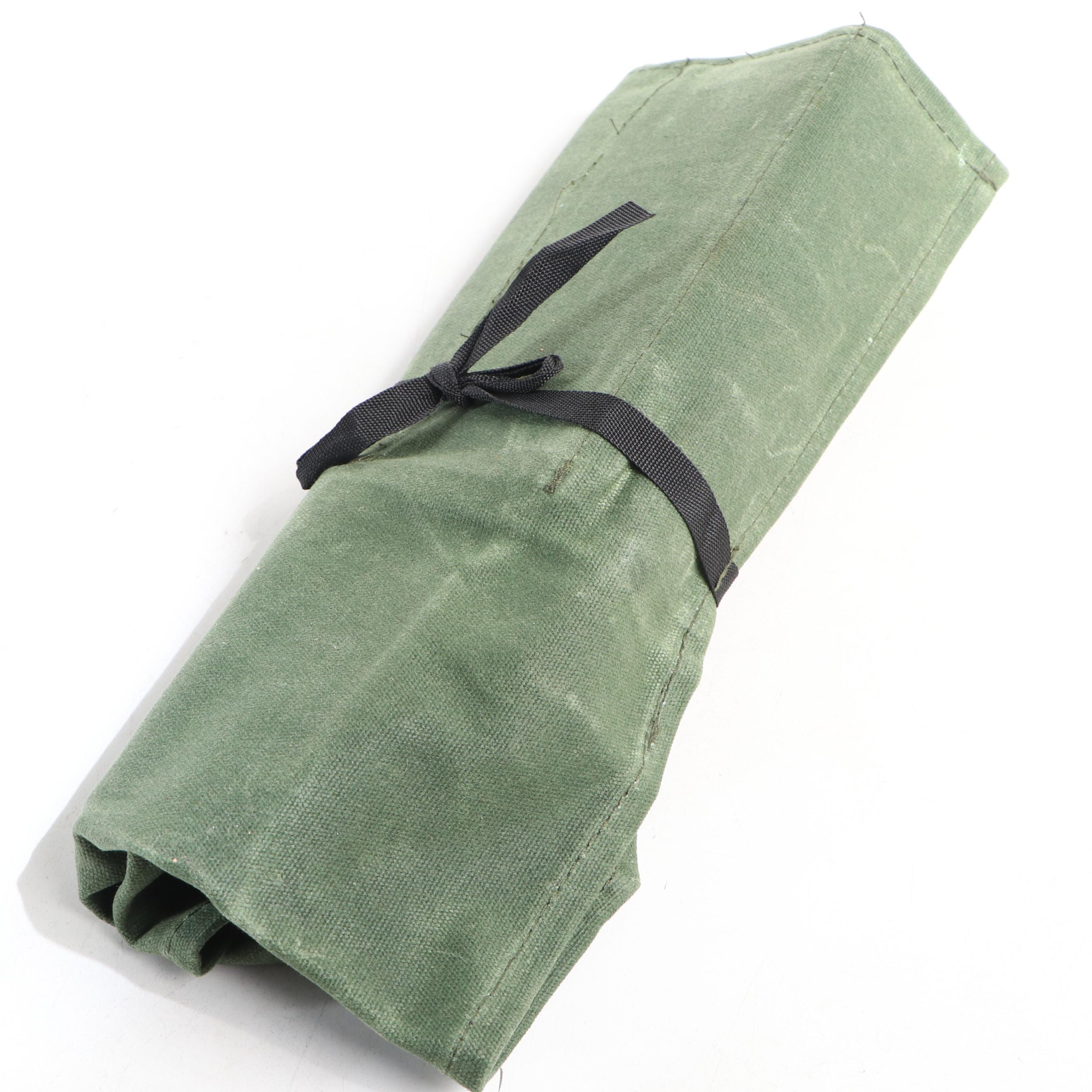 Japanese Style Etched Stainless Steel Chef's Knife Set in Knife Roll