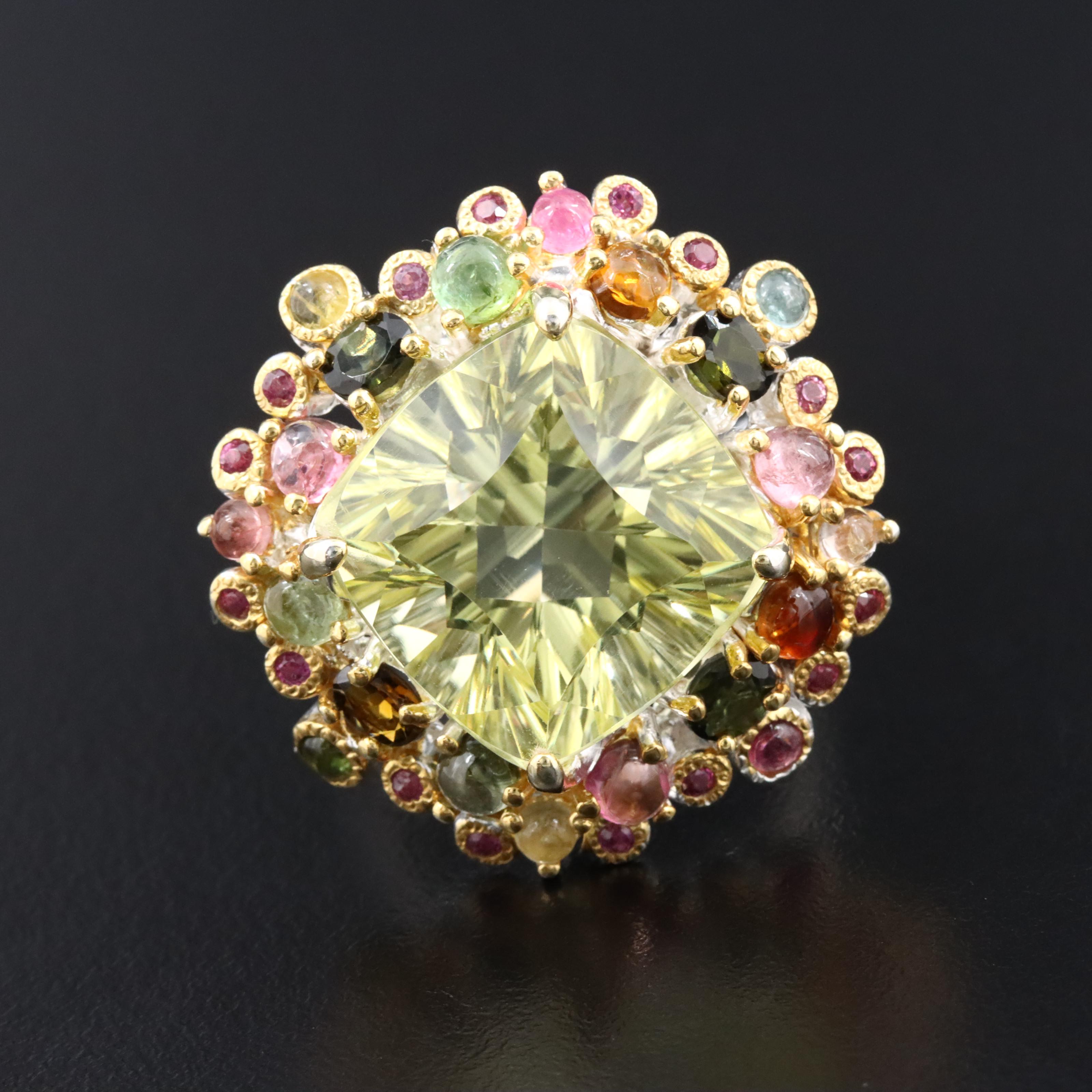 Sterling Citrine, Tourmaline and Rhodolite Garnet Ring