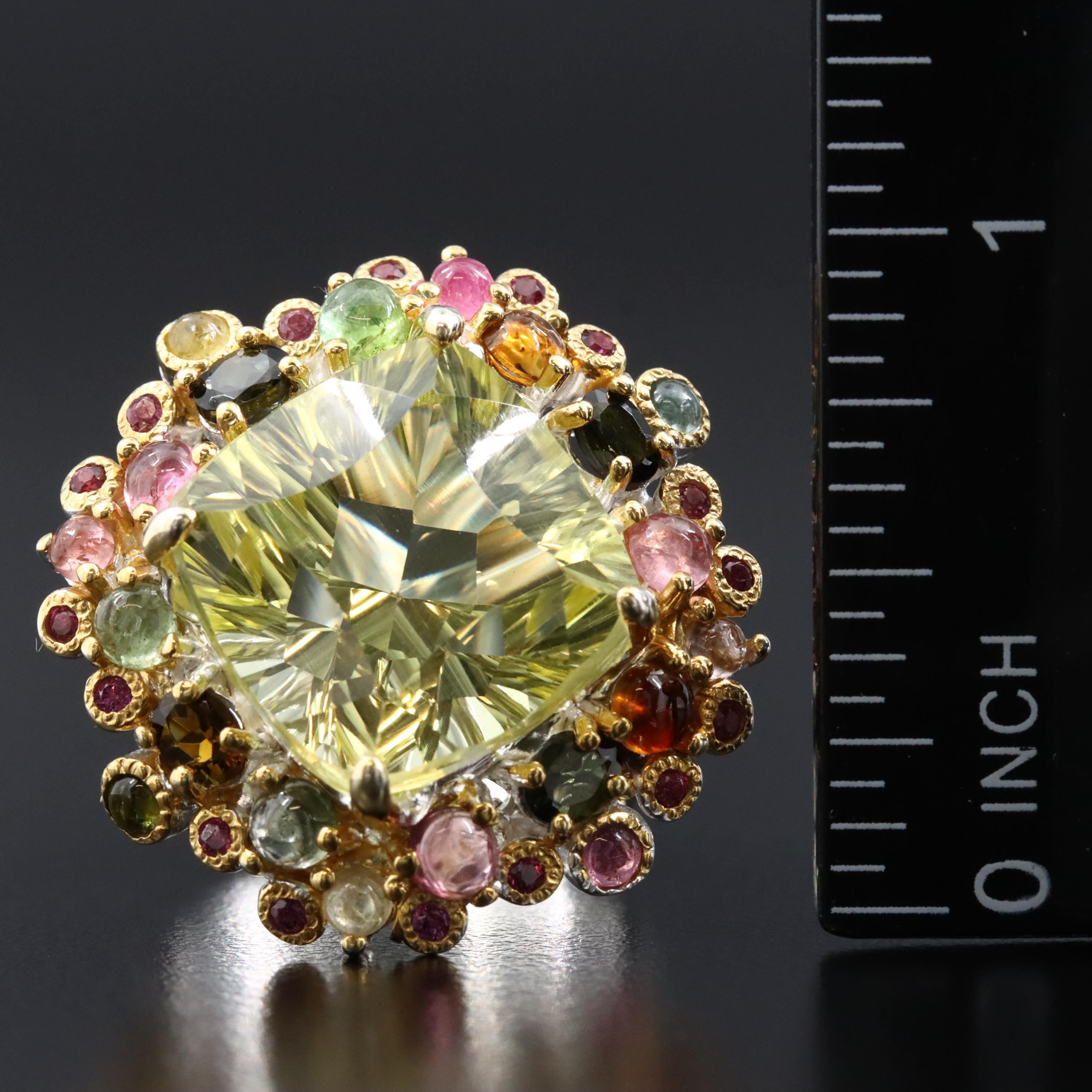 Sterling Citrine, Tourmaline and Rhodolite Garnet Ring