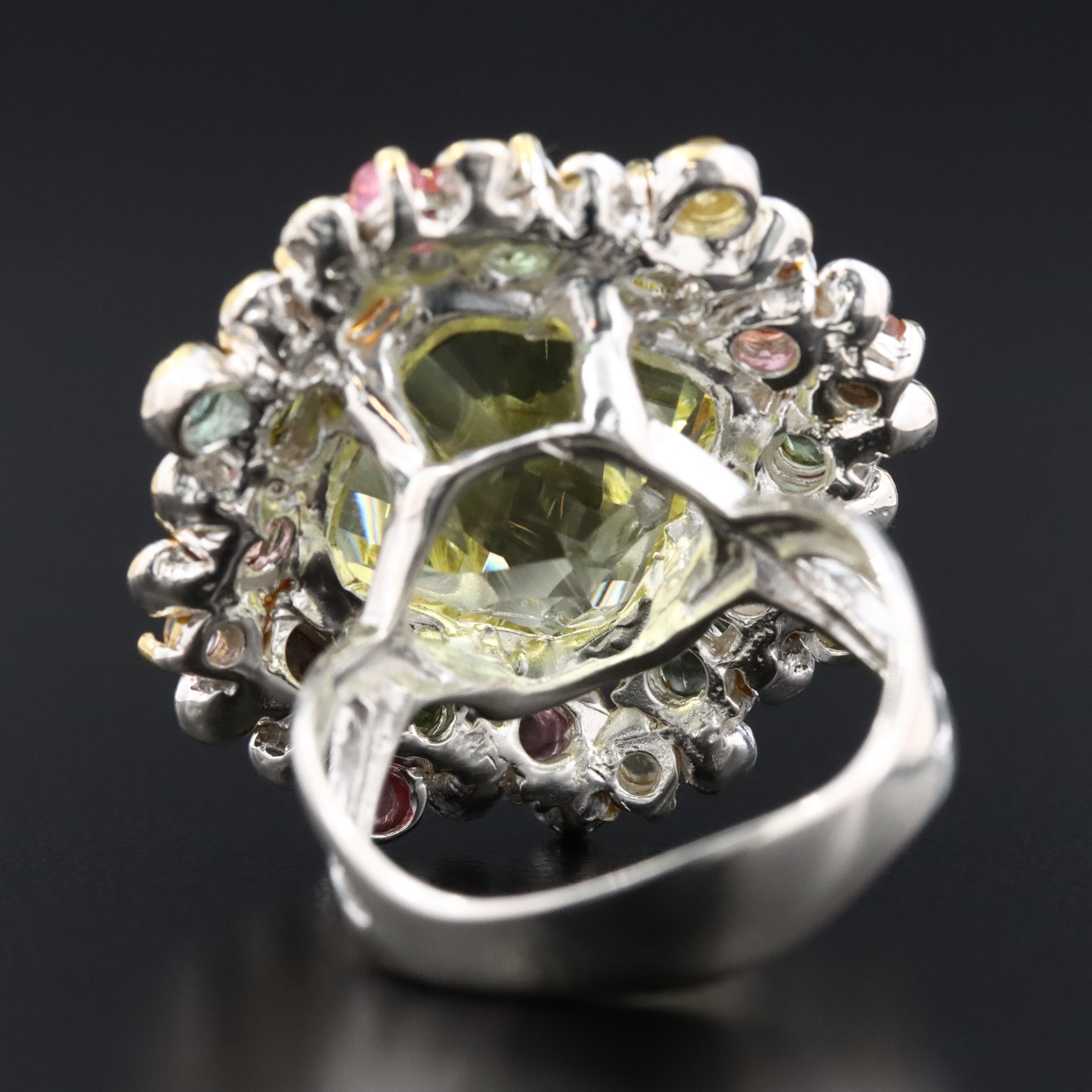 Sterling Citrine, Tourmaline and Rhodolite Garnet Ring