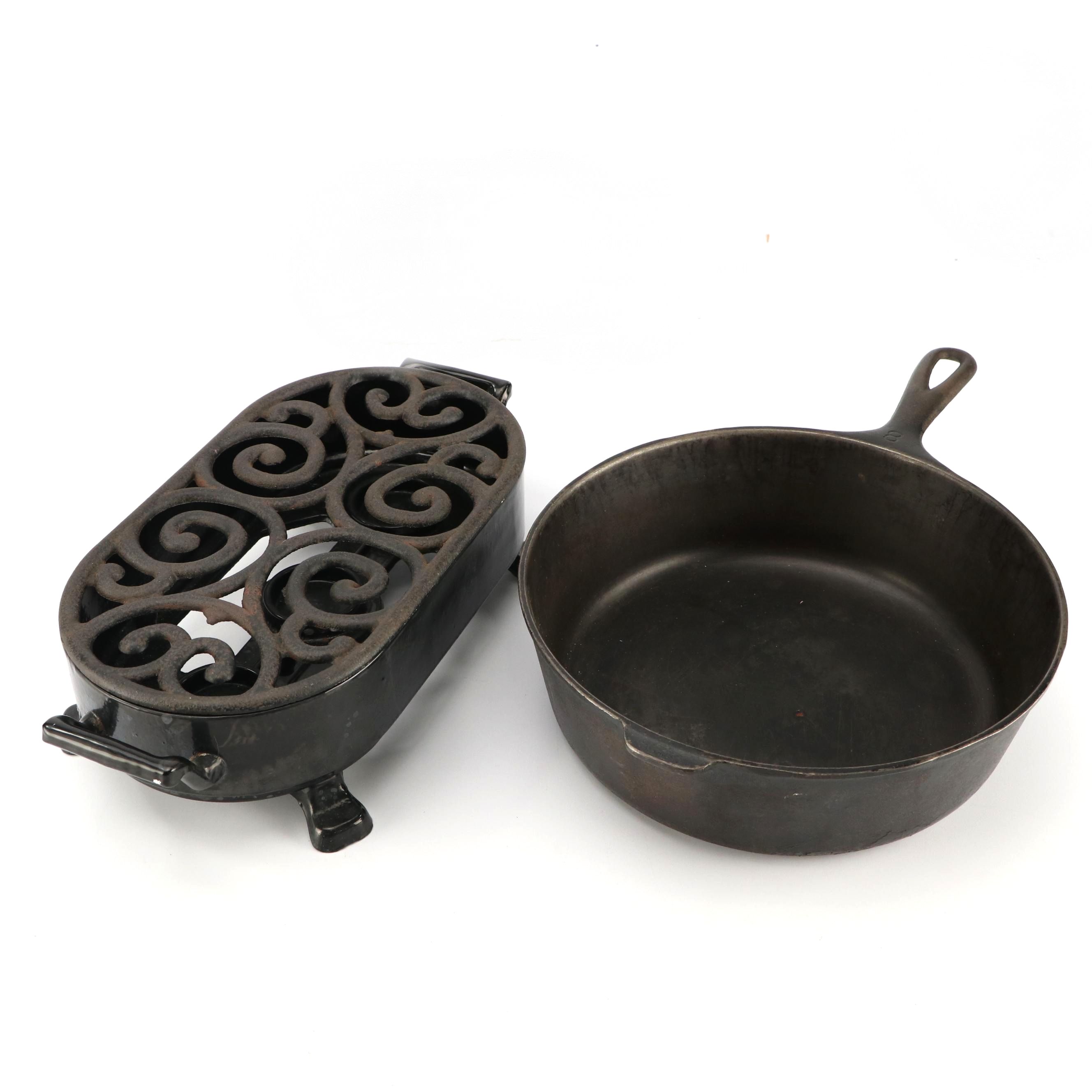 Staub Cast Iron Trivet with Wagner Ware Cast Iron Pan
