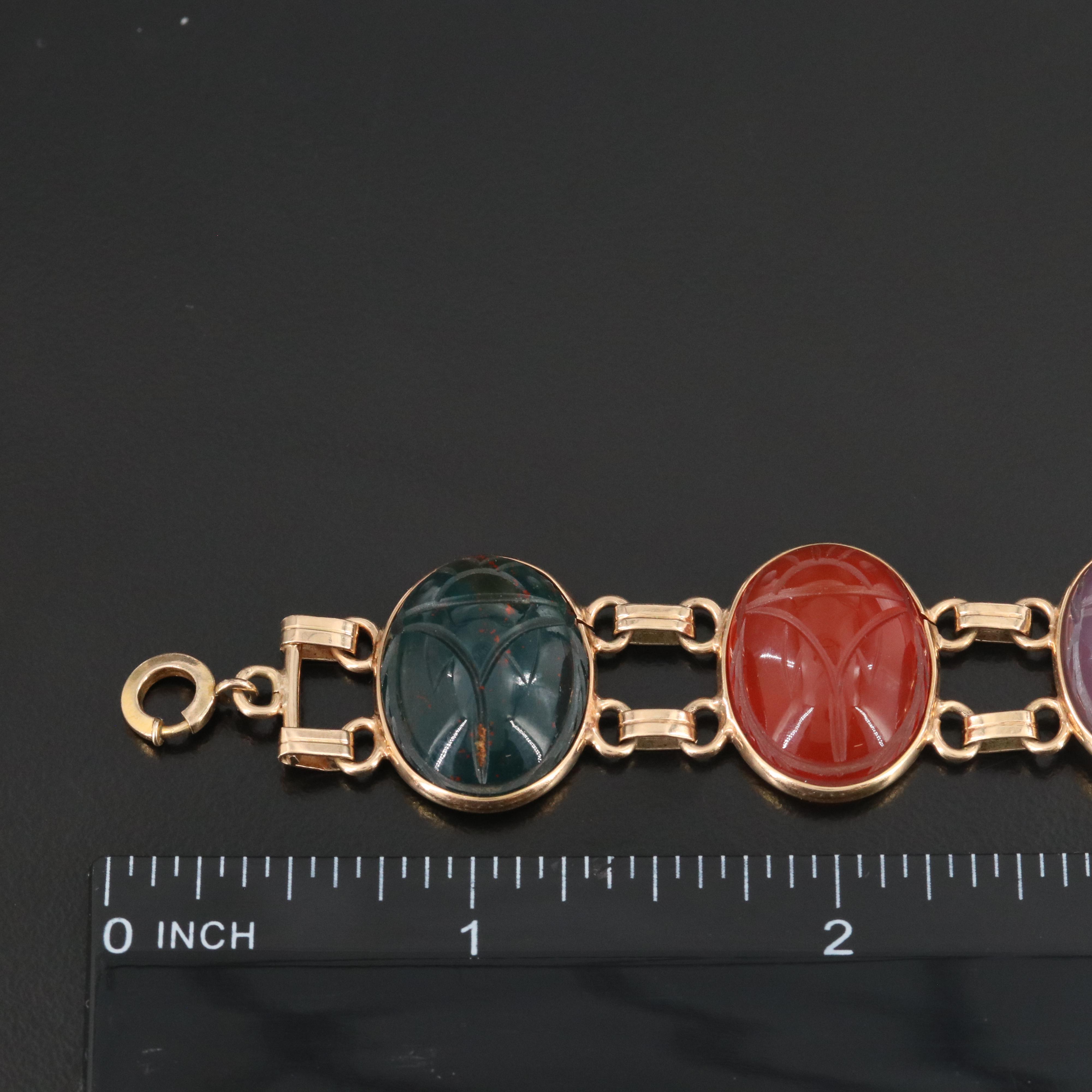 Scarab Bracelet Featuring Bloodstone, Rose Quartz and Tiger's Eye