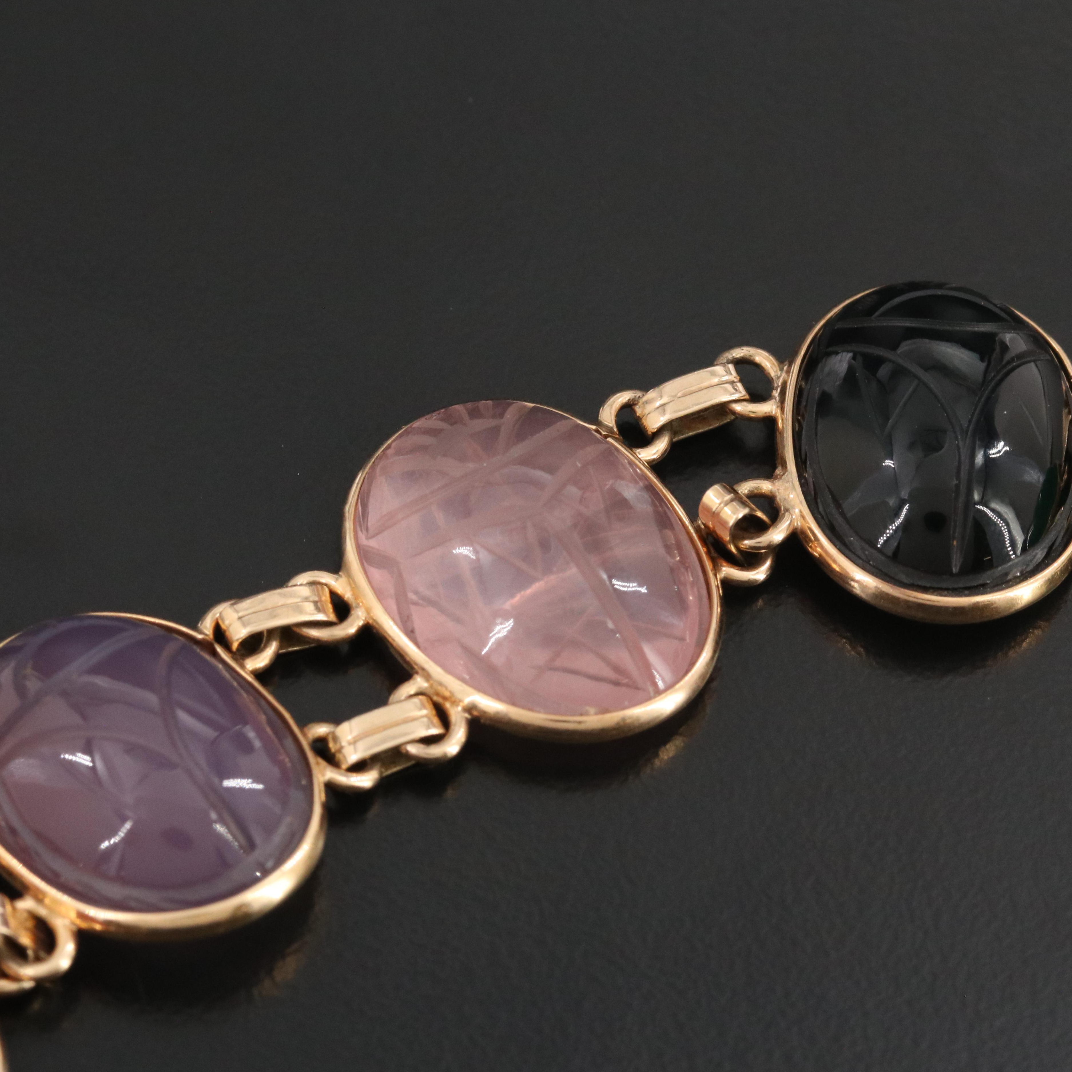 Scarab Bracelet Featuring Bloodstone, Rose Quartz and Tiger's Eye