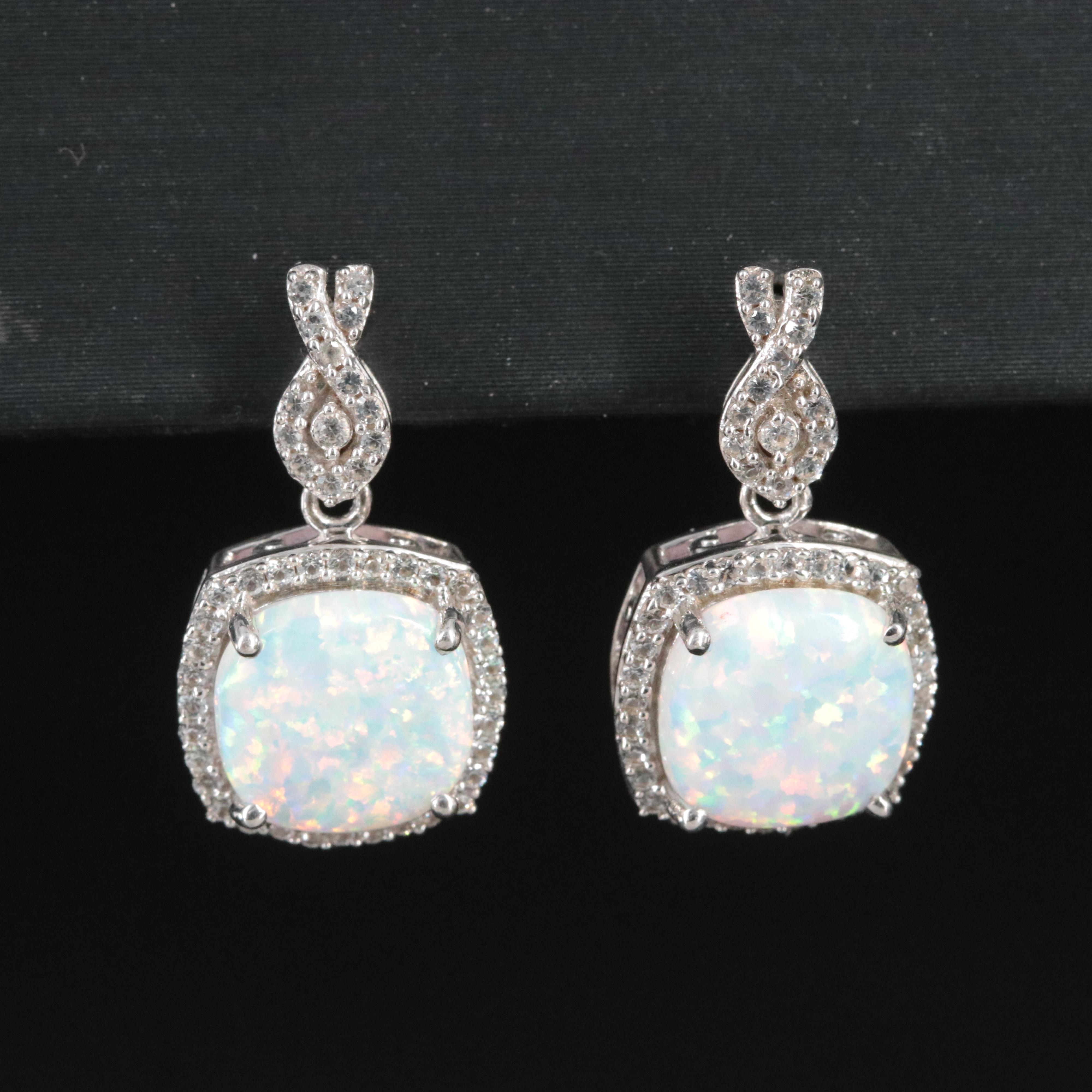 Sterling Opal and White Sapphire Drop Earrings