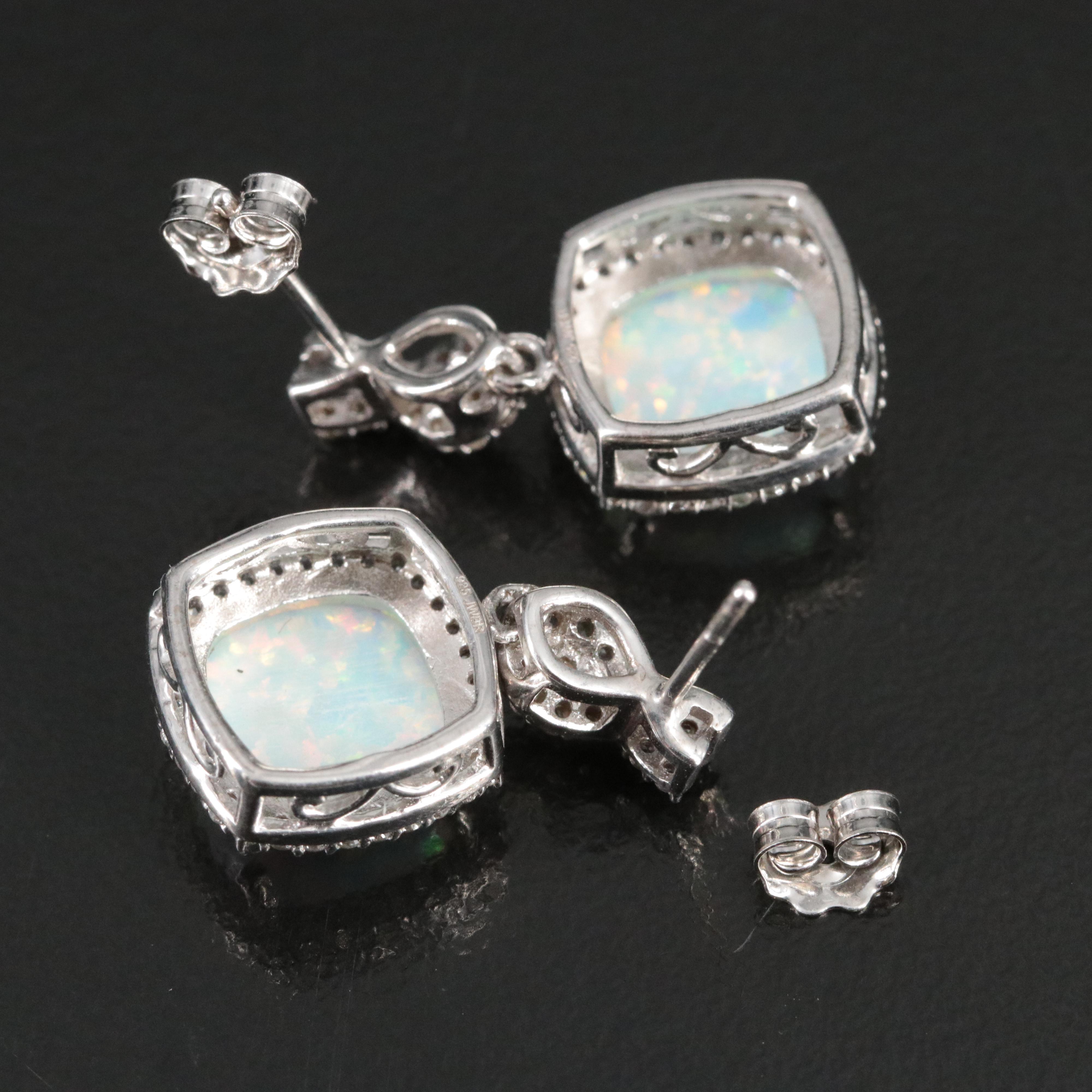 Sterling Opal and White Sapphire Drop Earrings