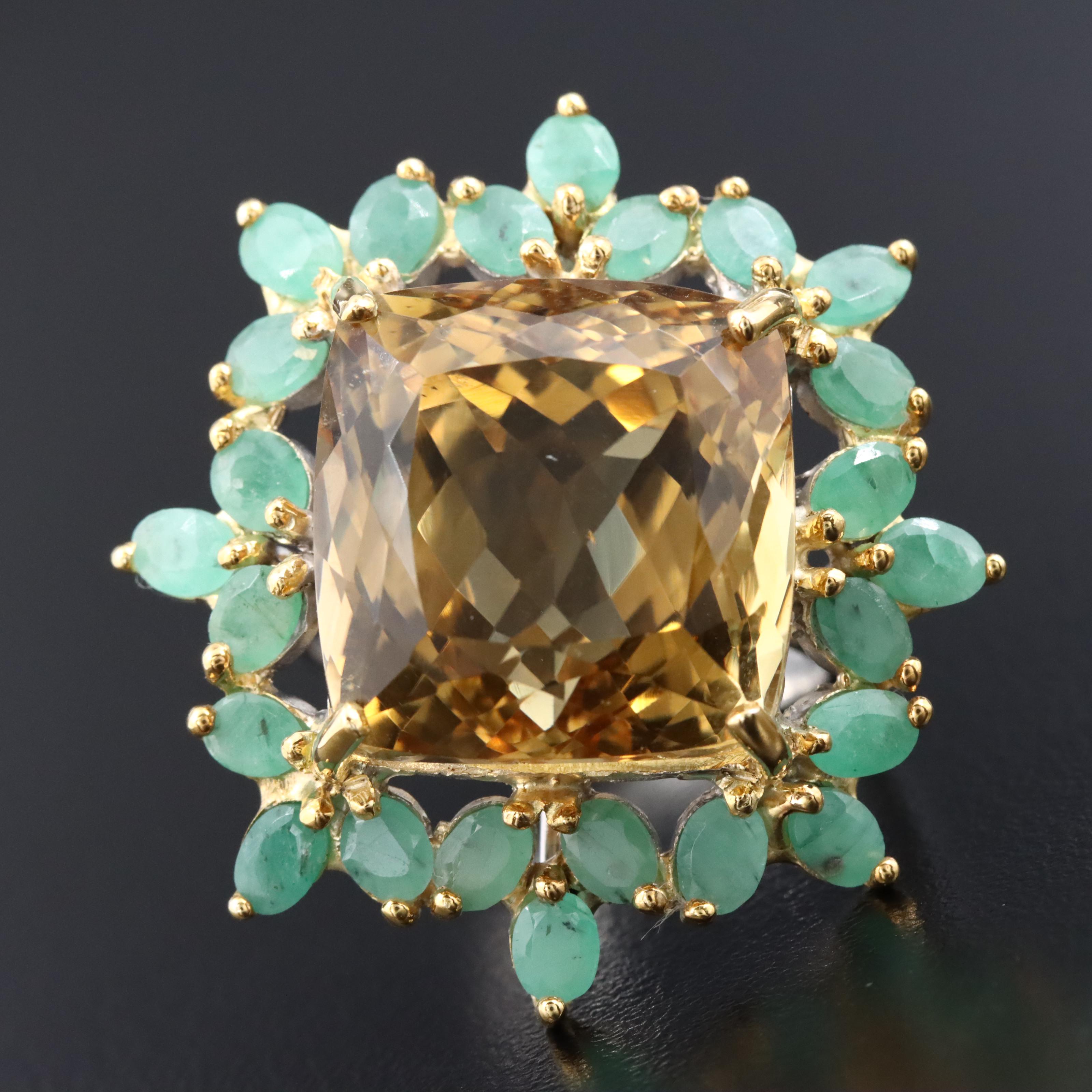 Sterling Citrine and Emerald Ring