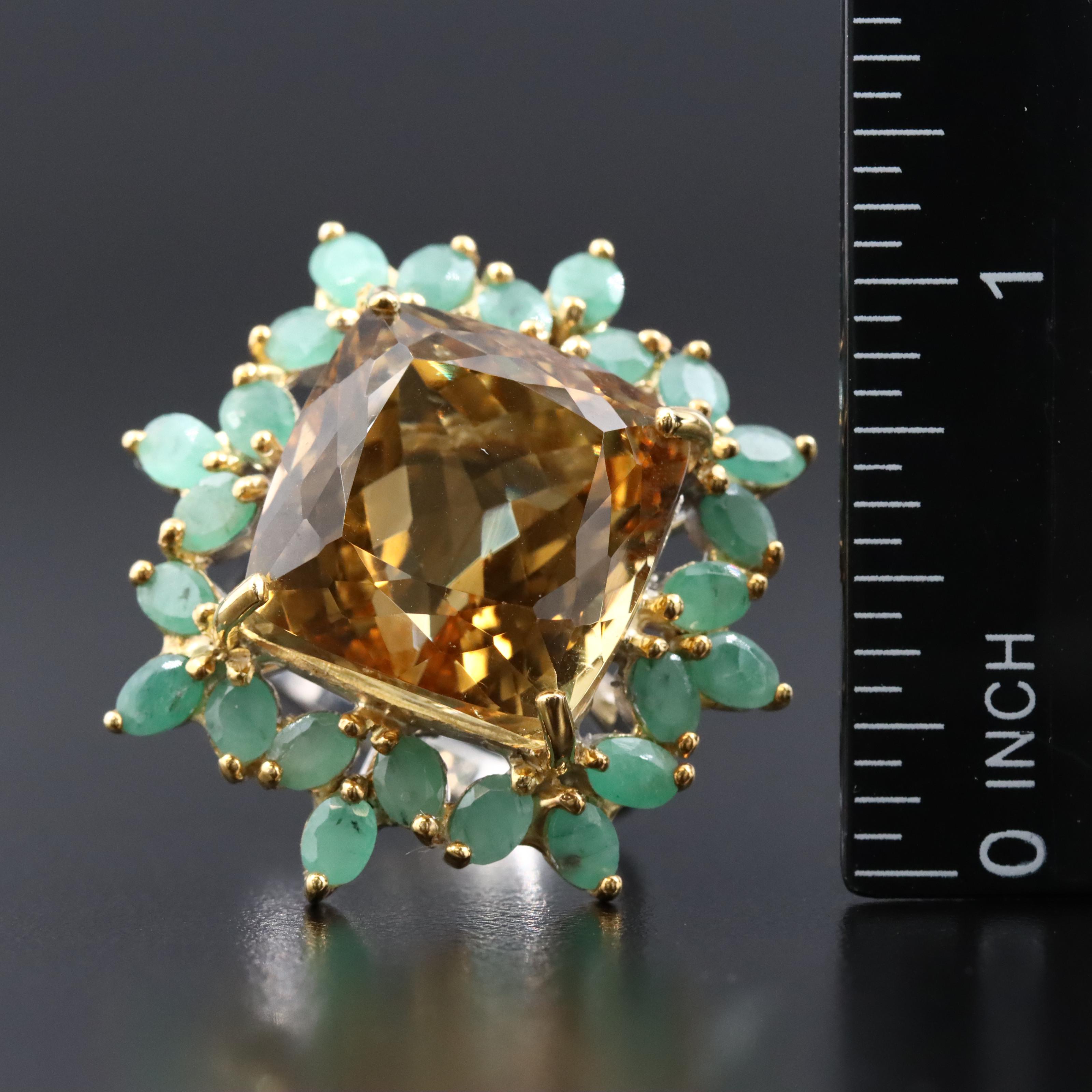 Sterling Citrine and Emerald Ring