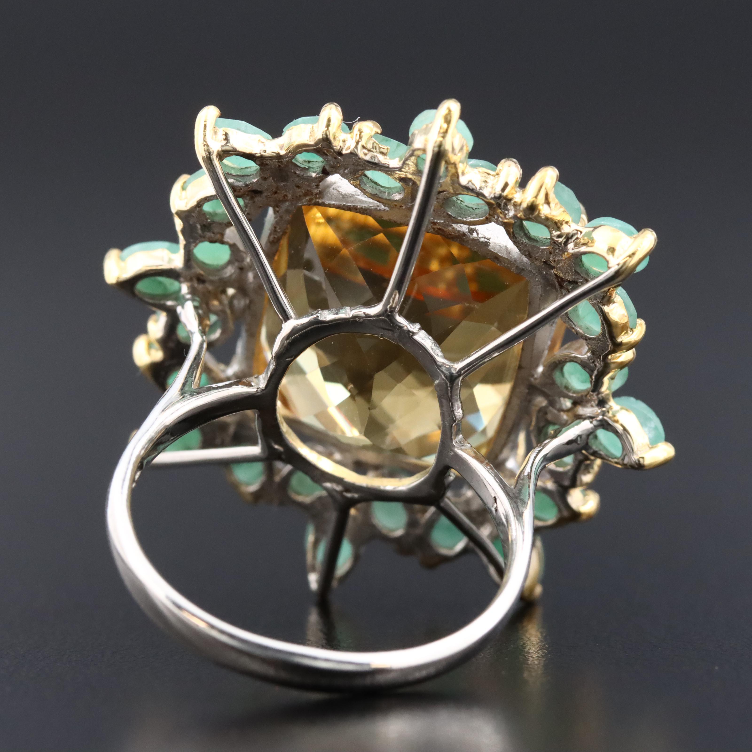 Sterling Citrine and Emerald Ring