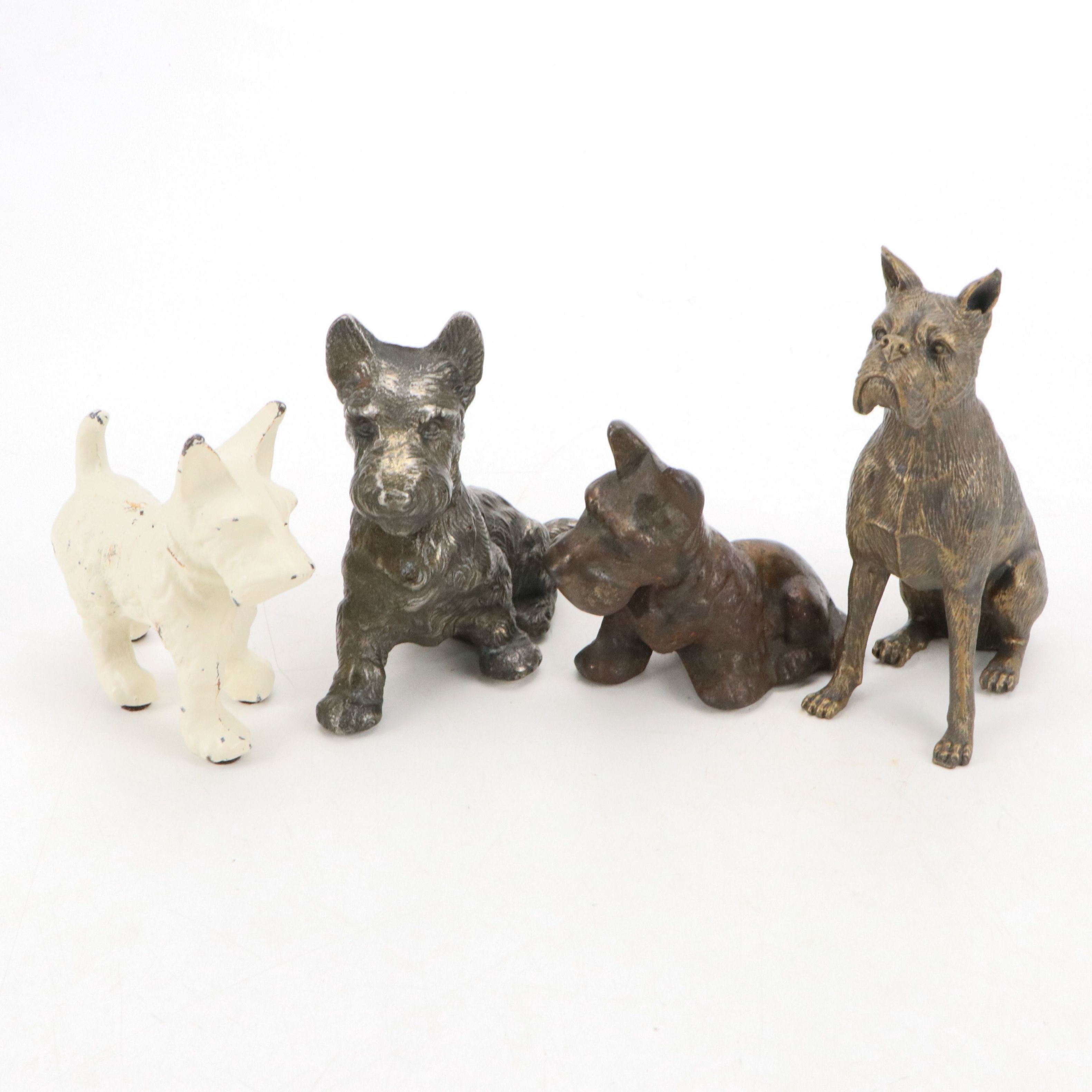 Cast Metal Scottish Terrier Doorstops with Sitting Boxer Dog
