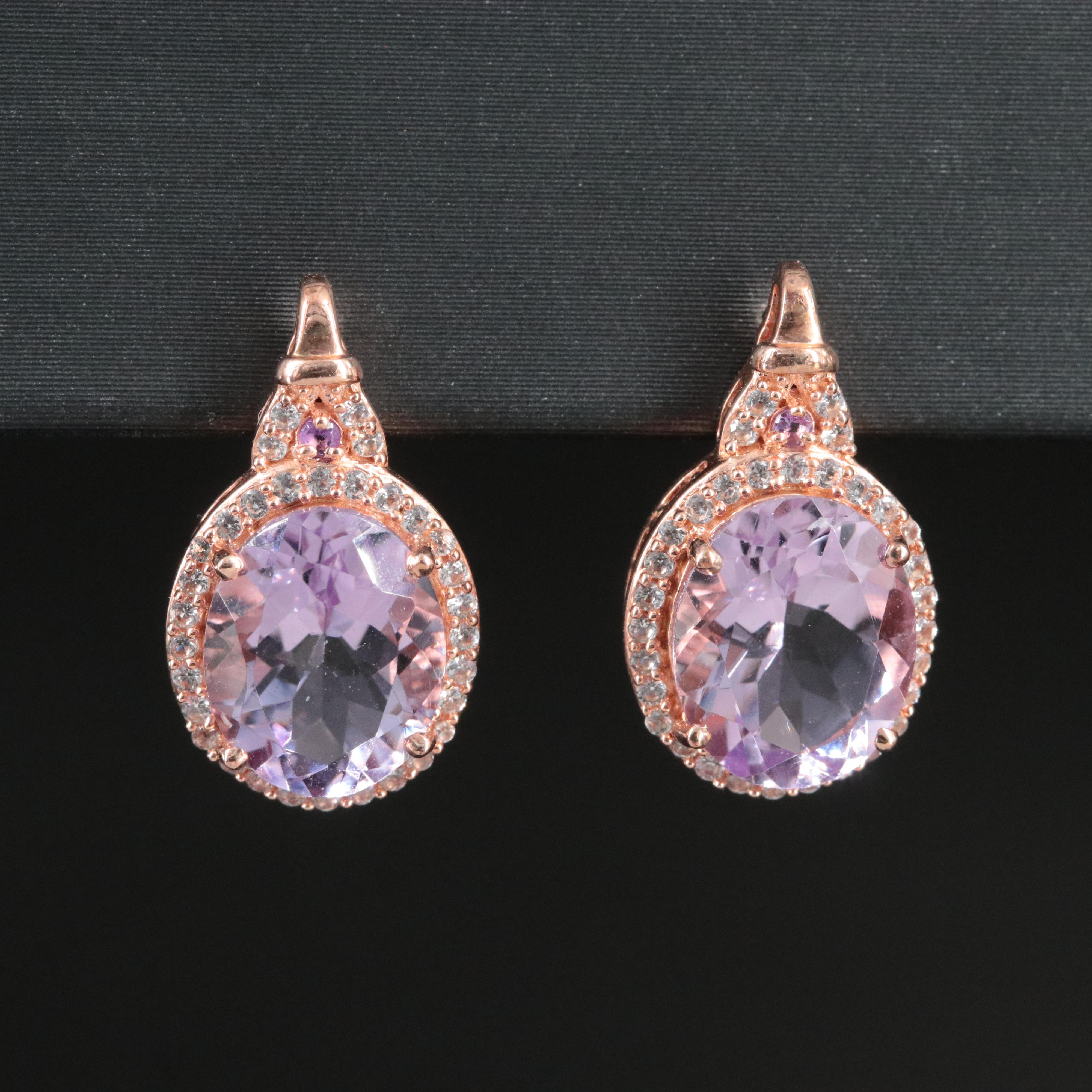 Rose Tone Amethyst and White Sapphire Drop Earrings
