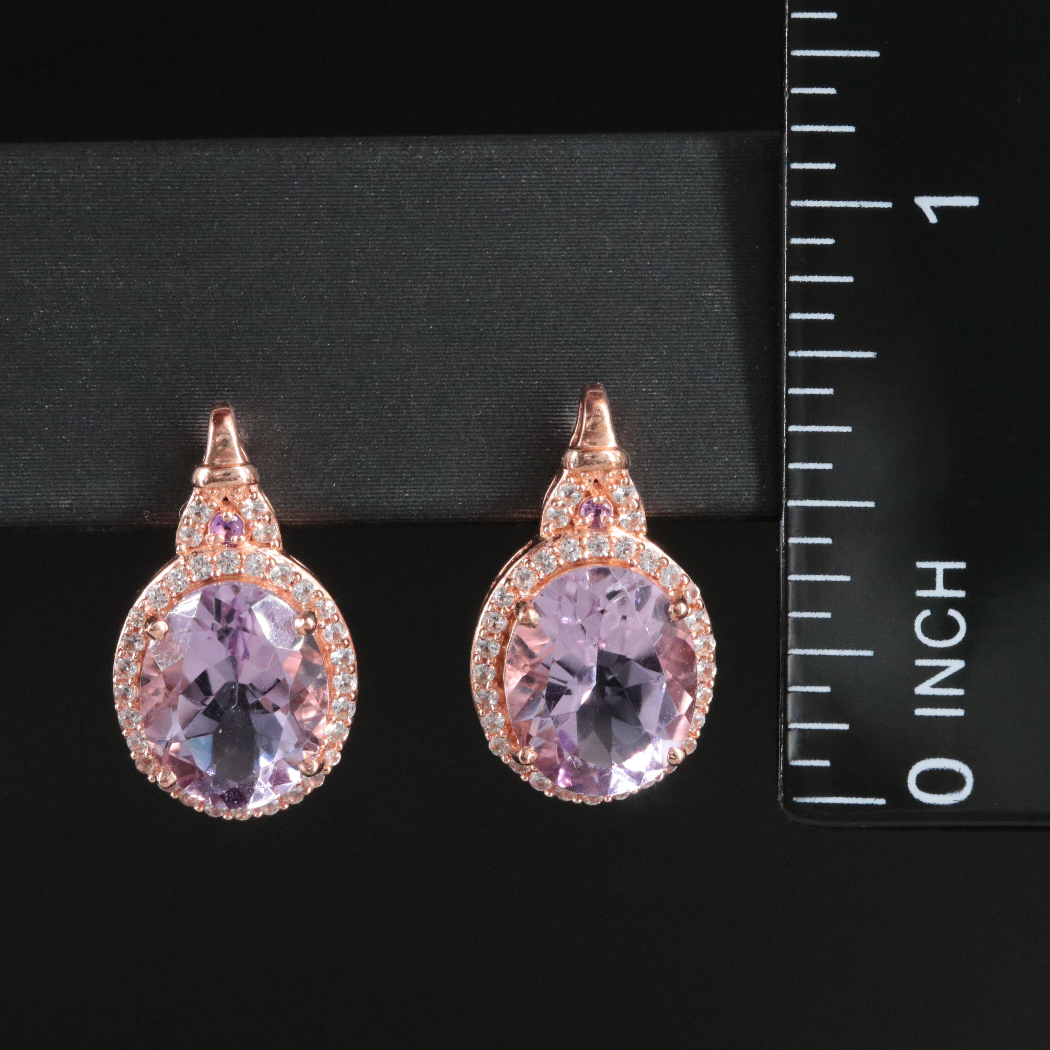 Rose Tone Amethyst and White Sapphire Drop Earrings