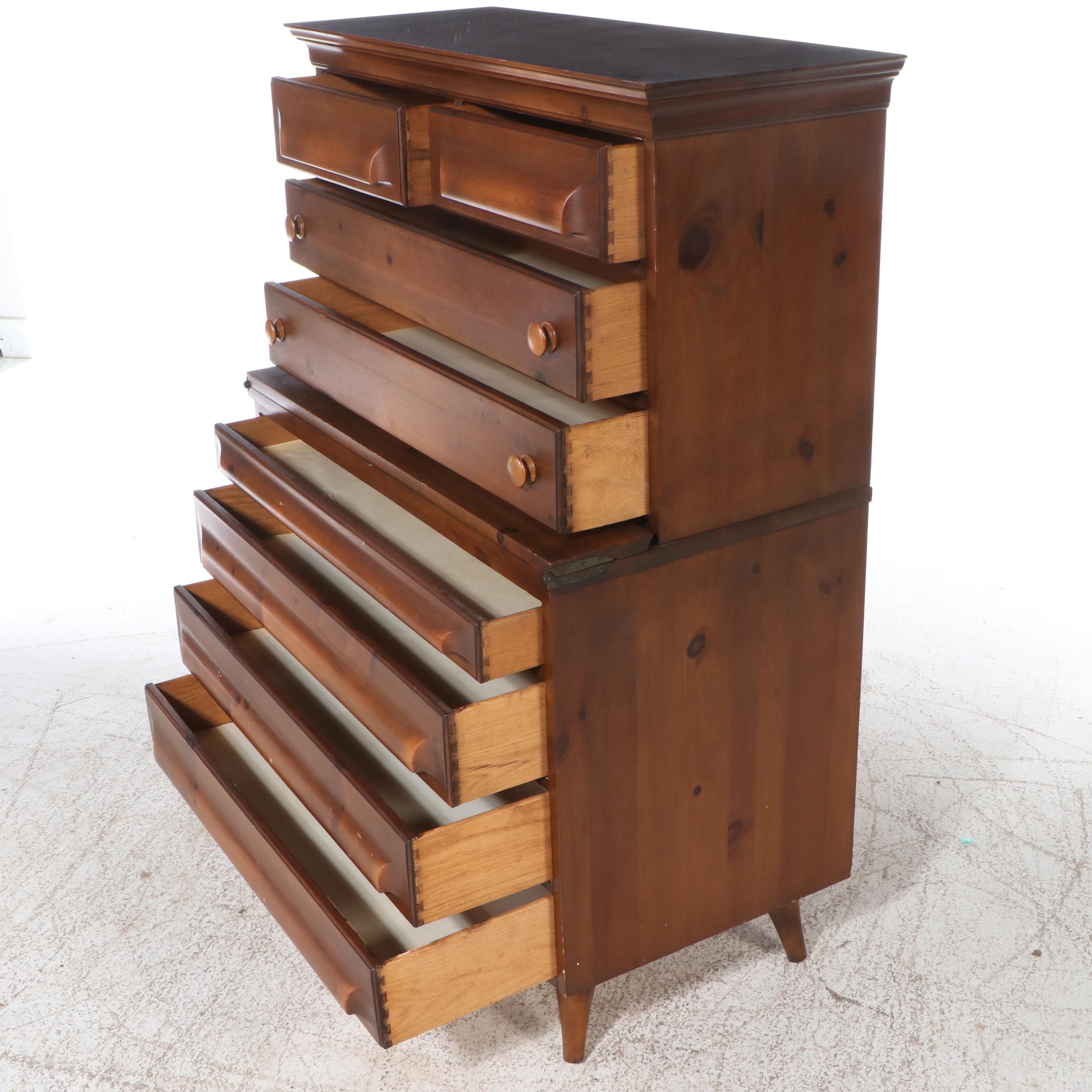 Franklin Shockey Co. Mid Century Modern Burnished Pine Chest on Chest