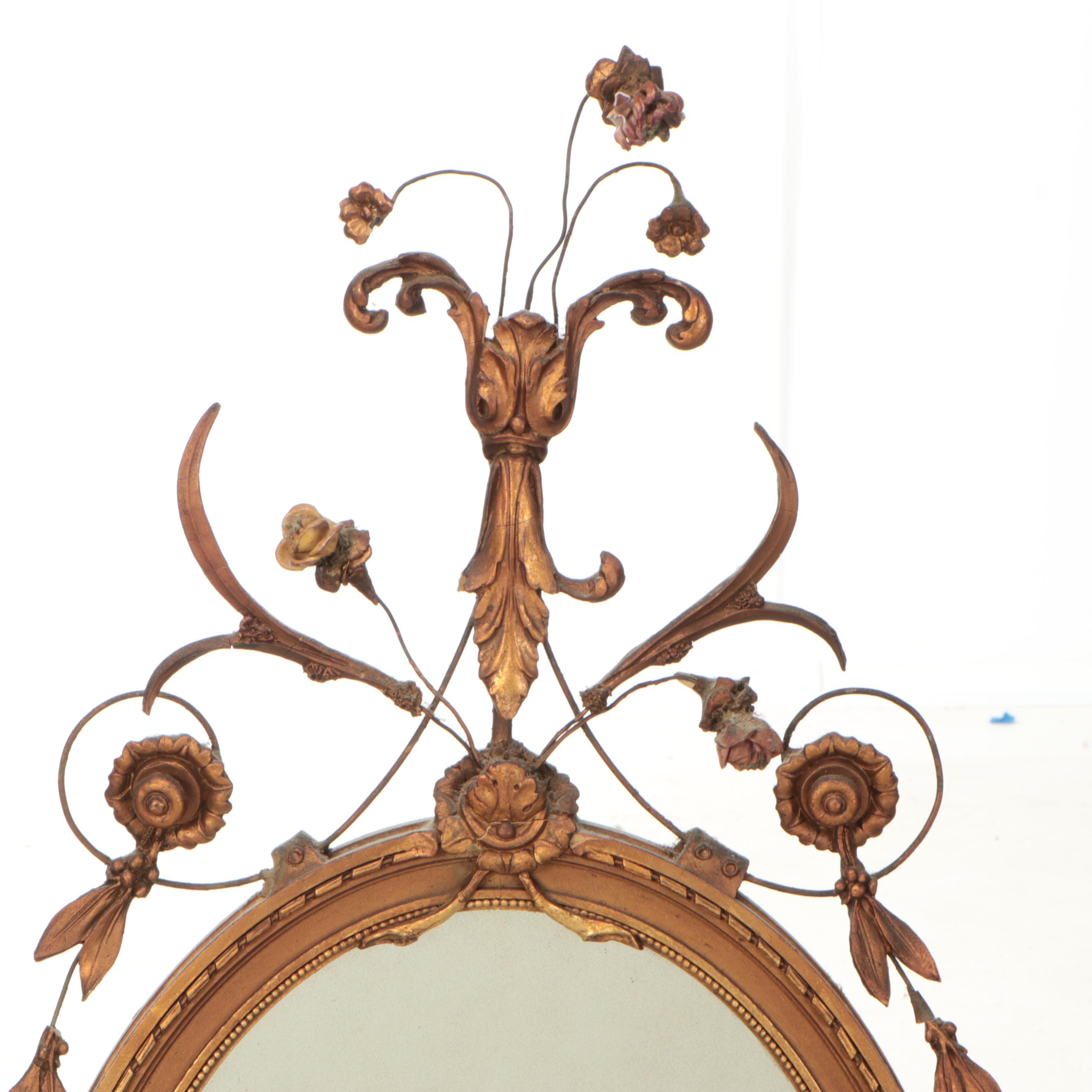 Adams Style Giltwood and Molded Plaster Oval Wall Mirror, 19th Century