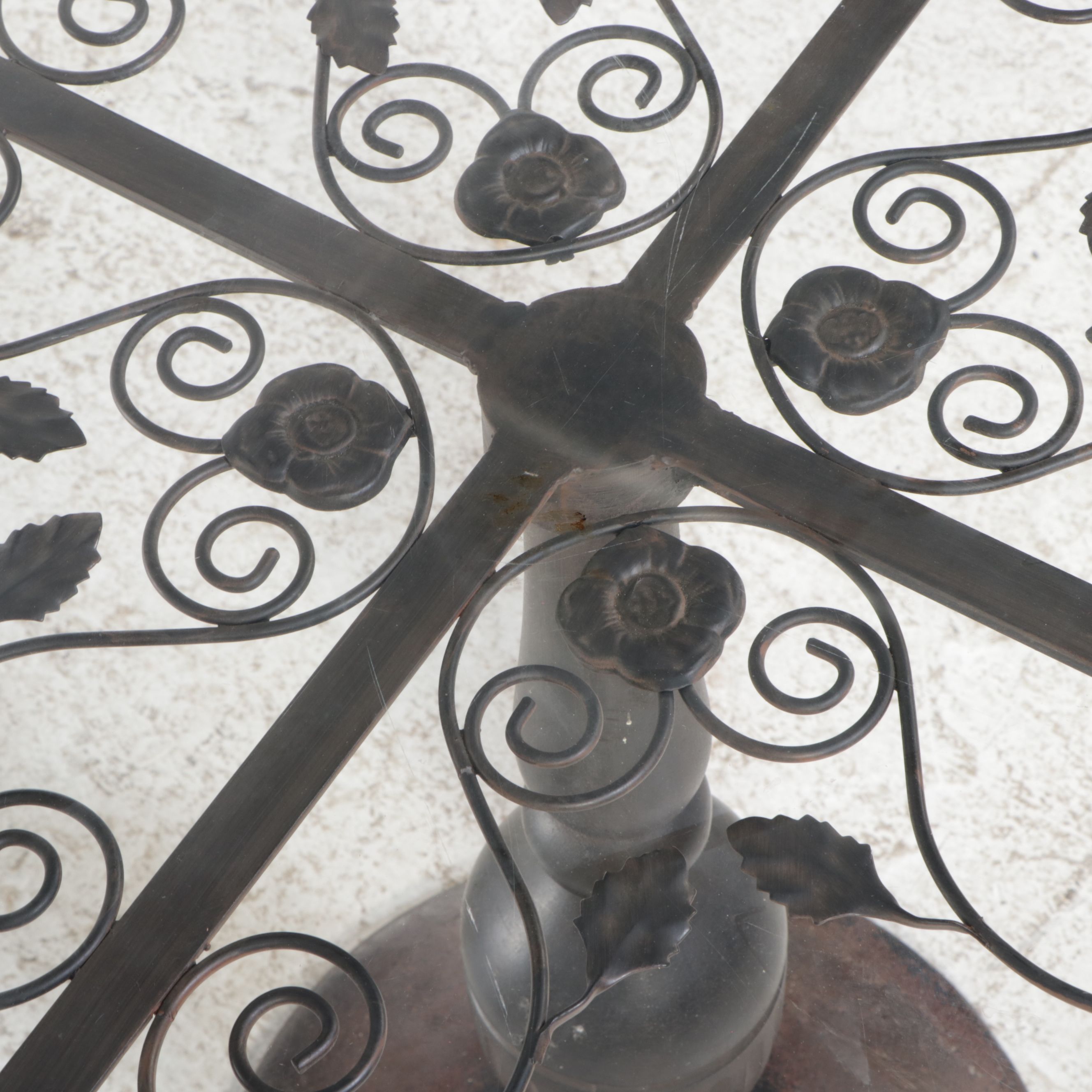 Modern Victorian Style Scrolled Metal Glass Top Pedestal Table