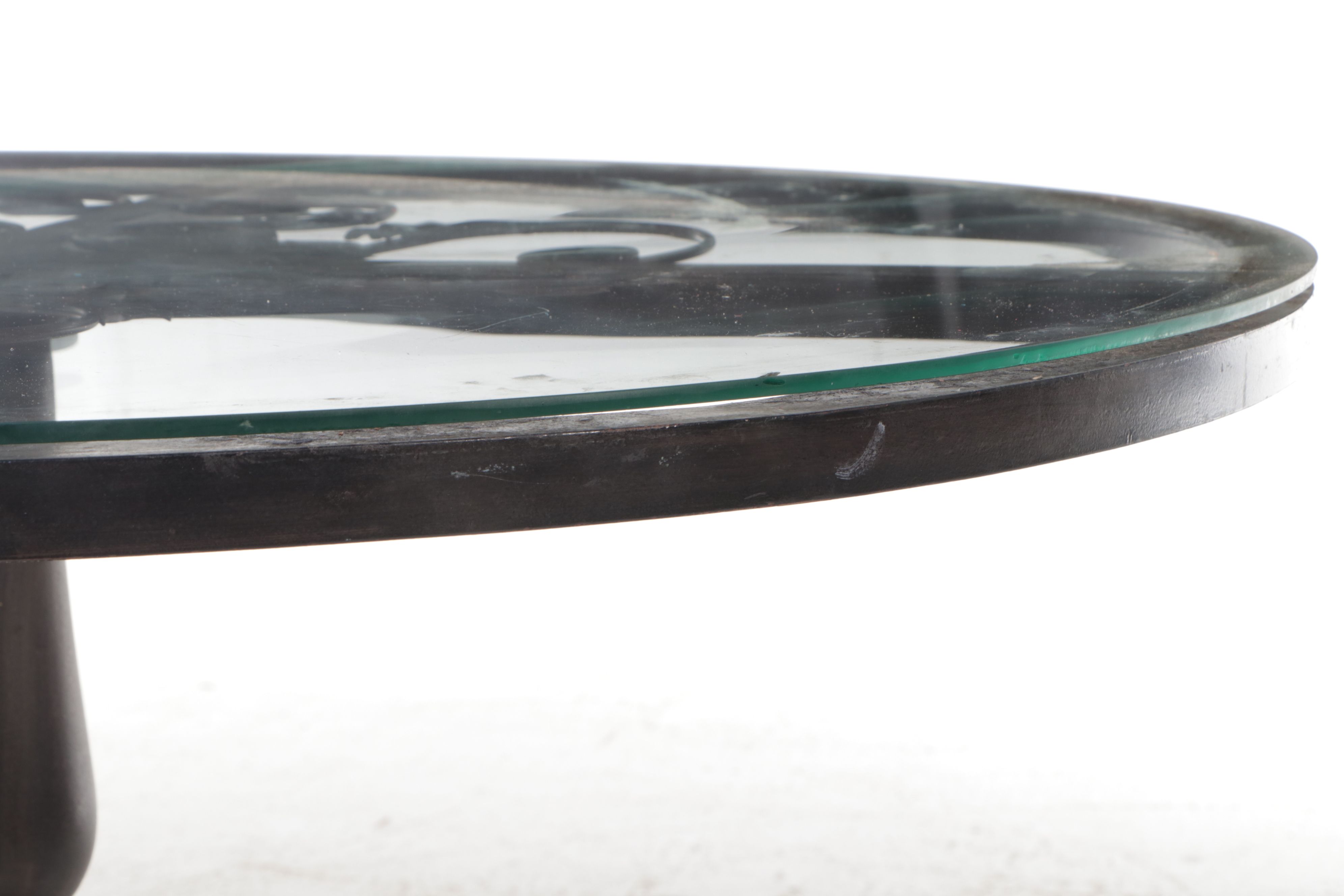 Modern Victorian Style Scrolled Metal Glass Top Pedestal Table