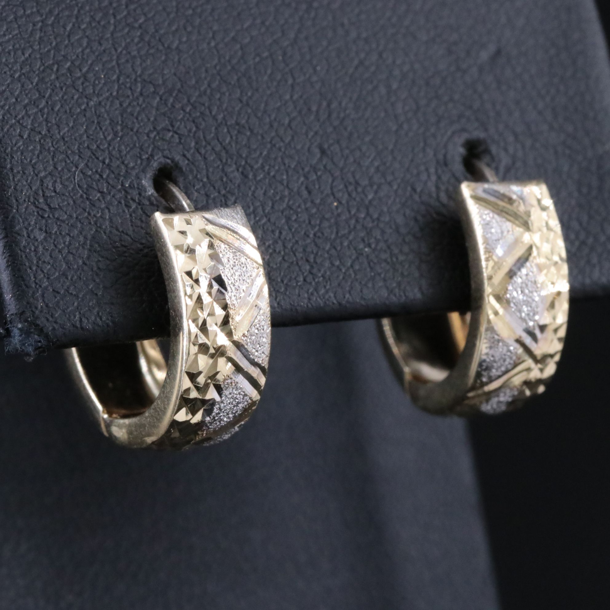 14K Two-Tone Hoops with Diamond-Cut Style Accents