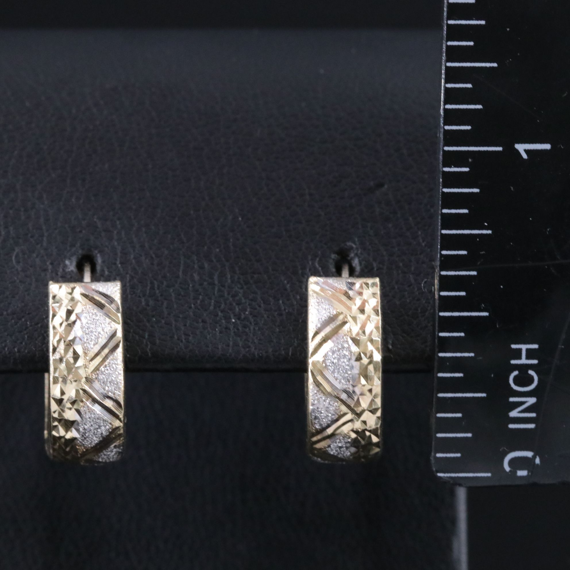14K Two-Tone Hoops with Diamond-Cut Style Accents