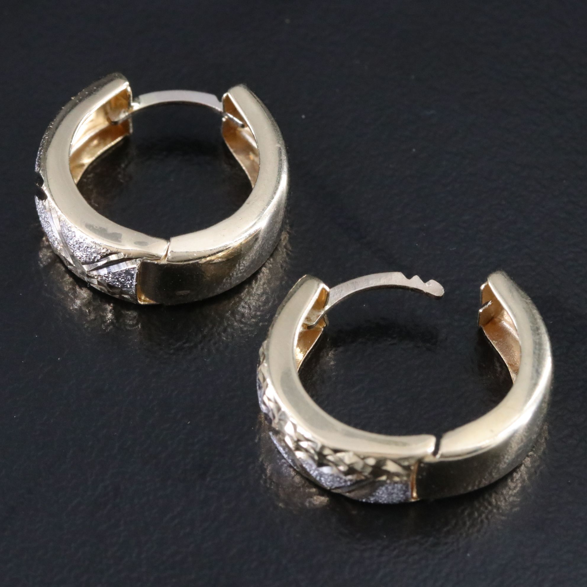 14K Two-Tone Hoops with Diamond-Cut Style Accents