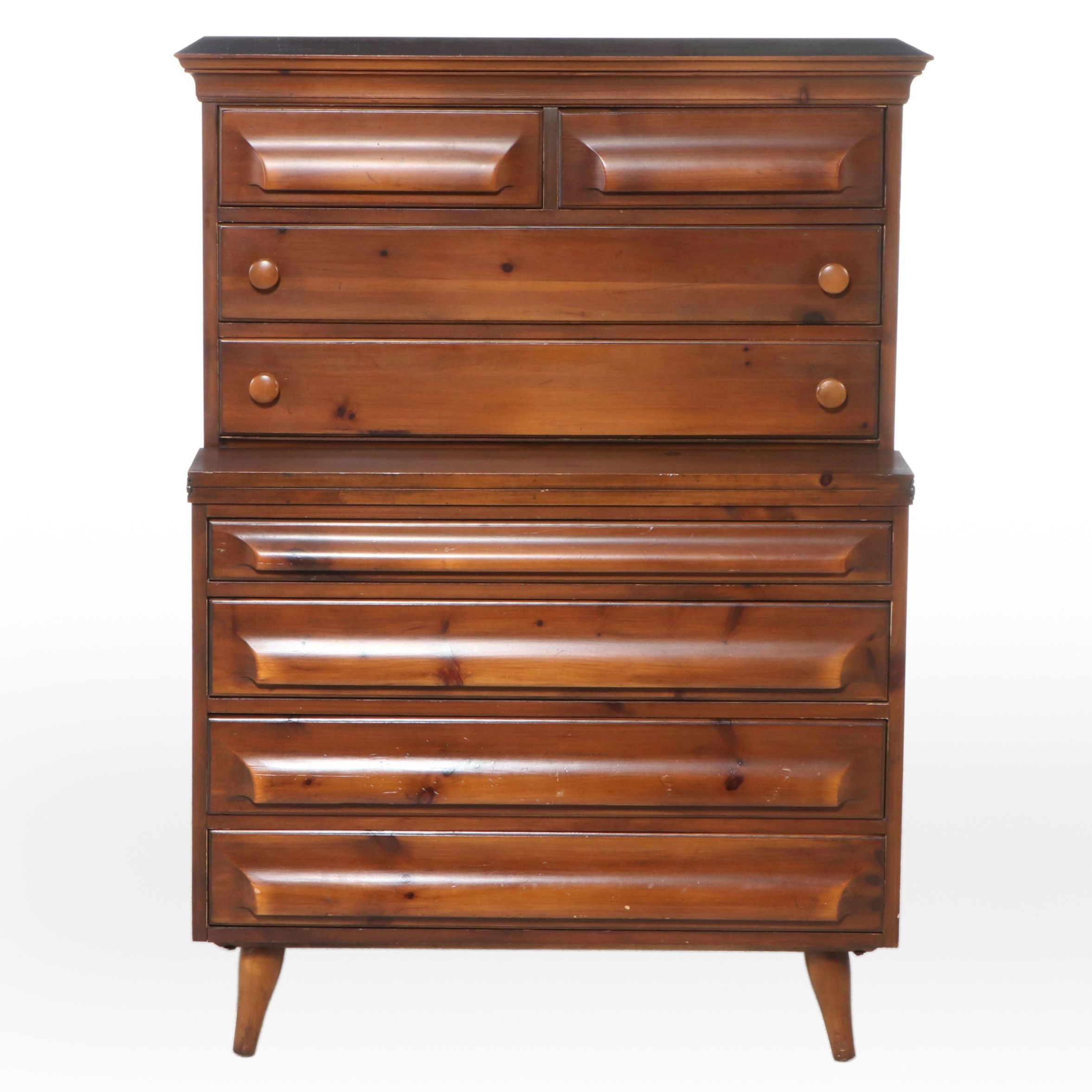 Franklin Shockey Co. Mid Century Modern Burnished Pine Chest on Chest