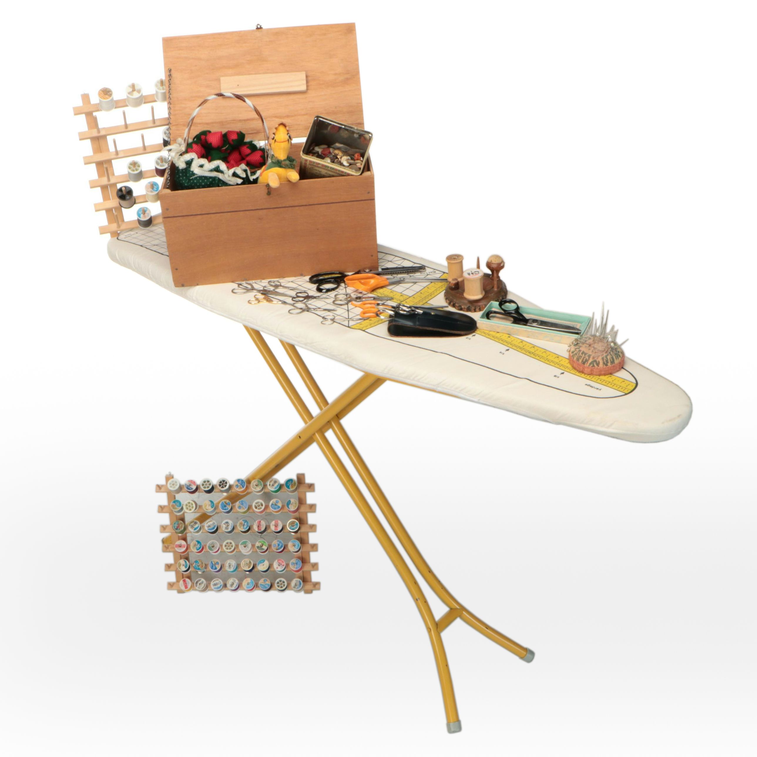 Ironing Board, June Tailor Wooden Spool Rack, and More Sewing Supplies