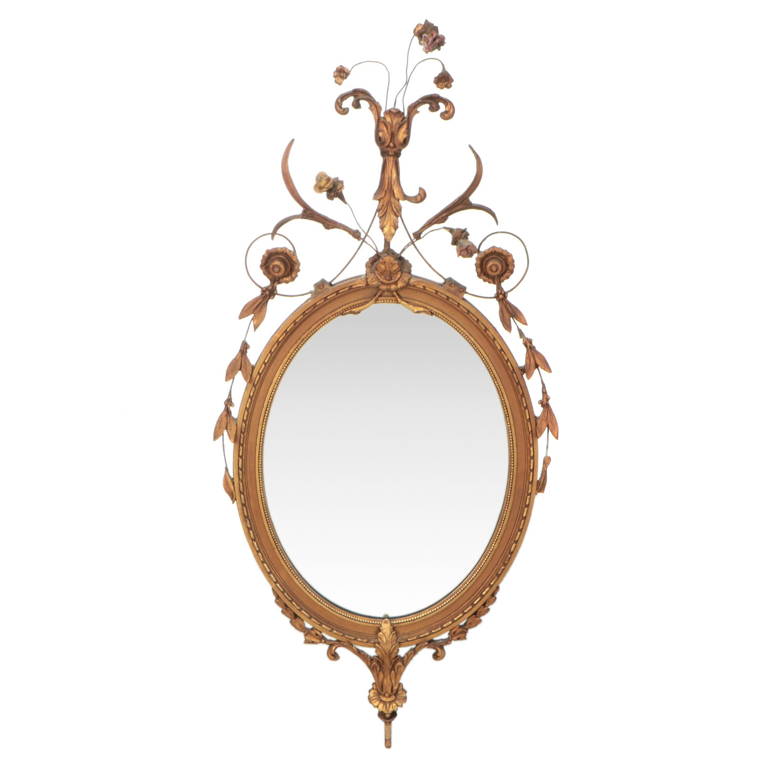Adams Style Giltwood and Molded Plaster Oval Wall Mirror, 19th Century