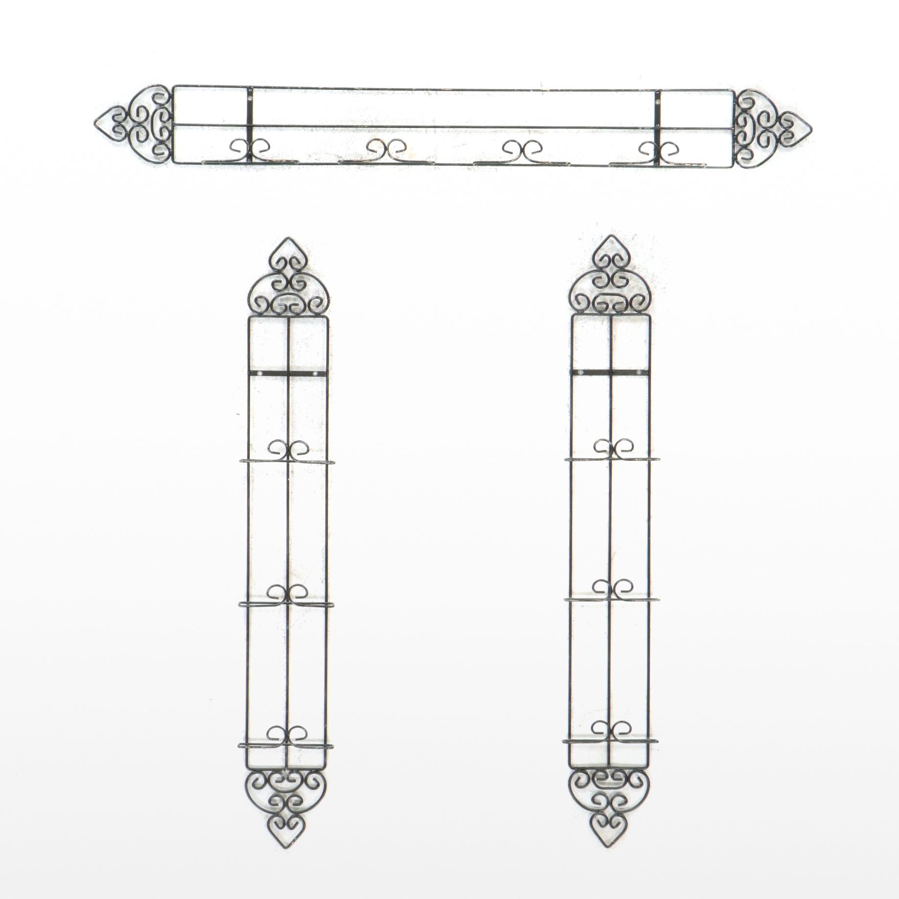 Three Wrought Iron Wall Hanging Plate Display Racks