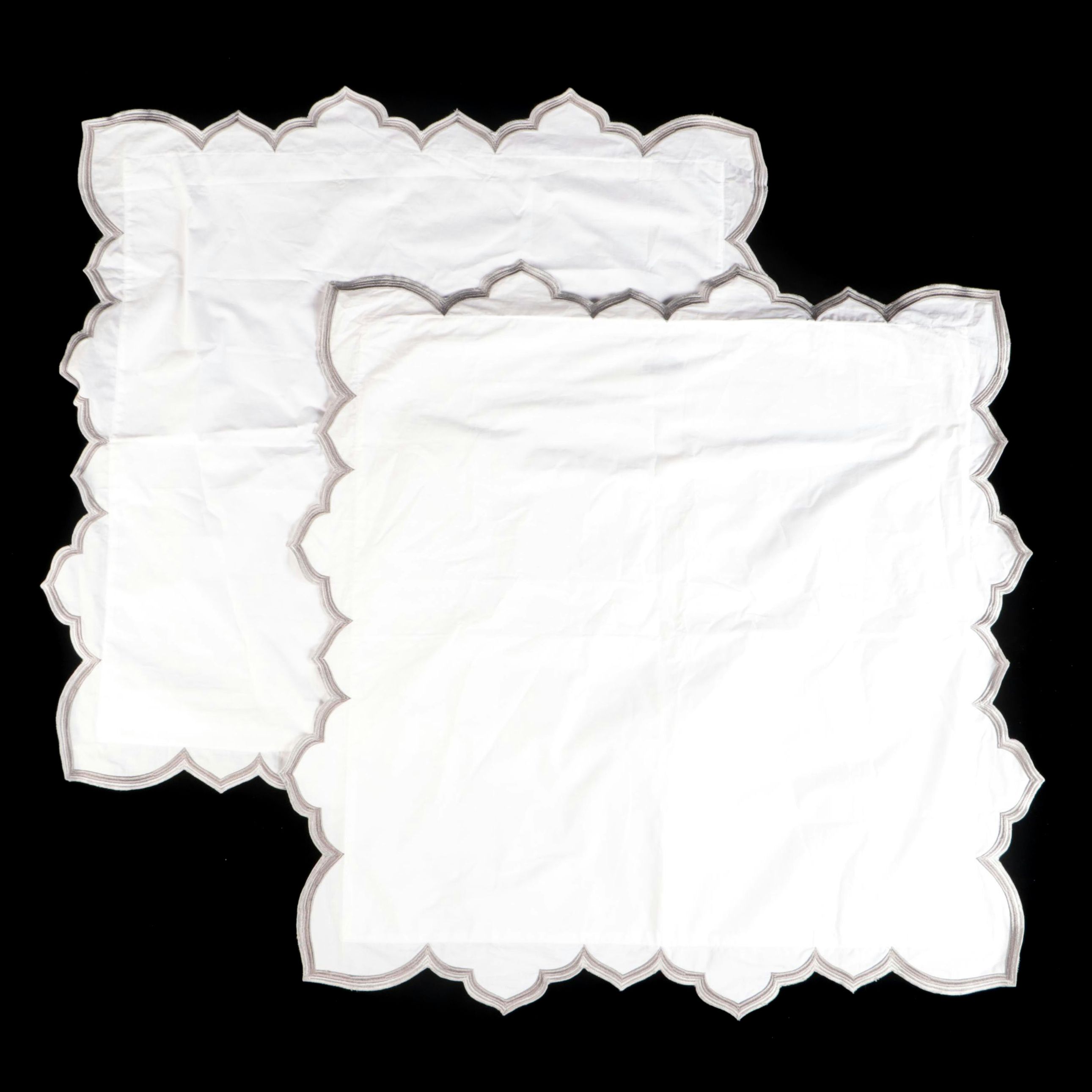 John Robshaw Cotton Euro Sham Covers with Silver and Pewter Embroidery Edges