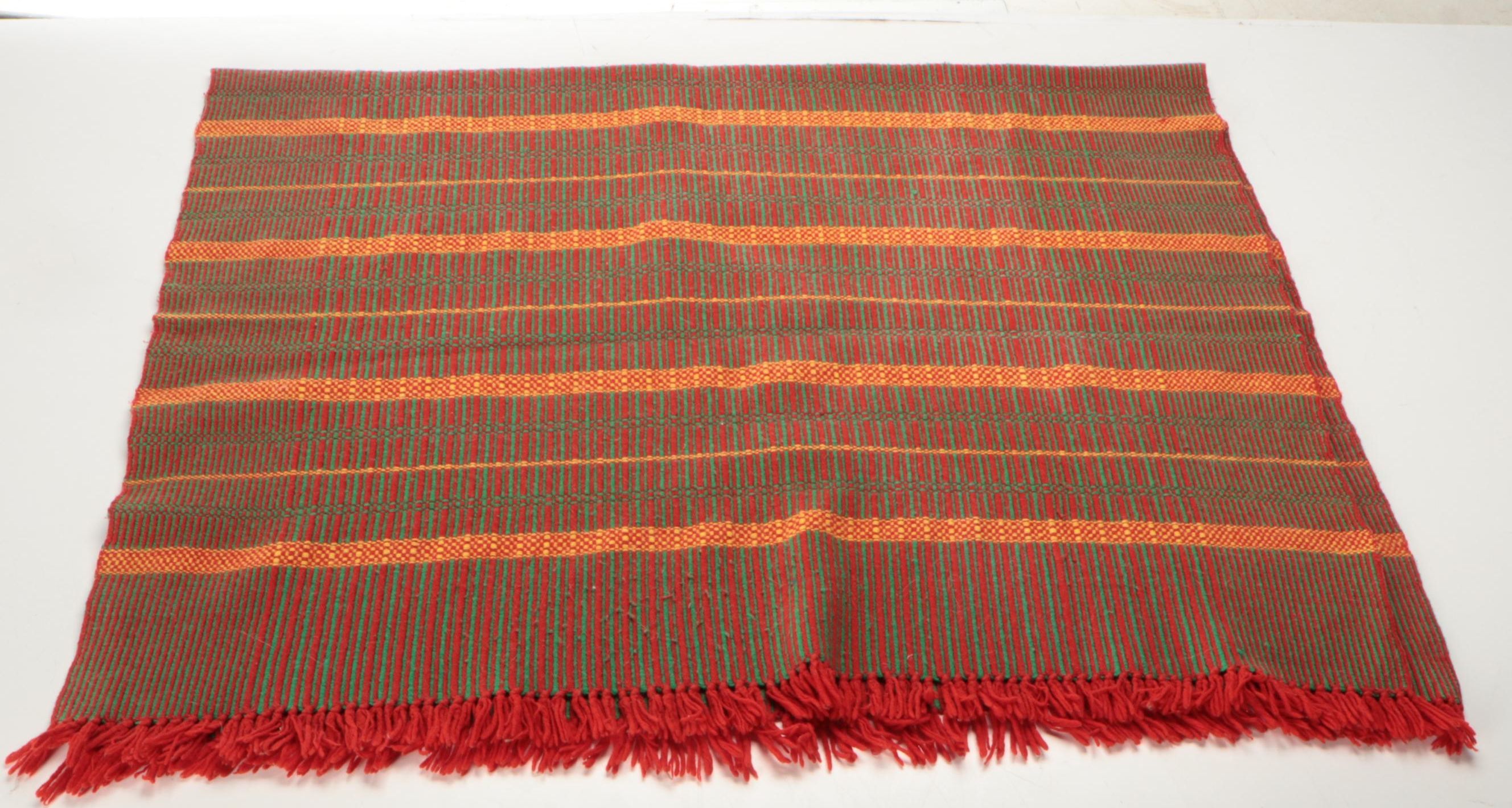 Red, Green, and Orange Striped Wool Blanket