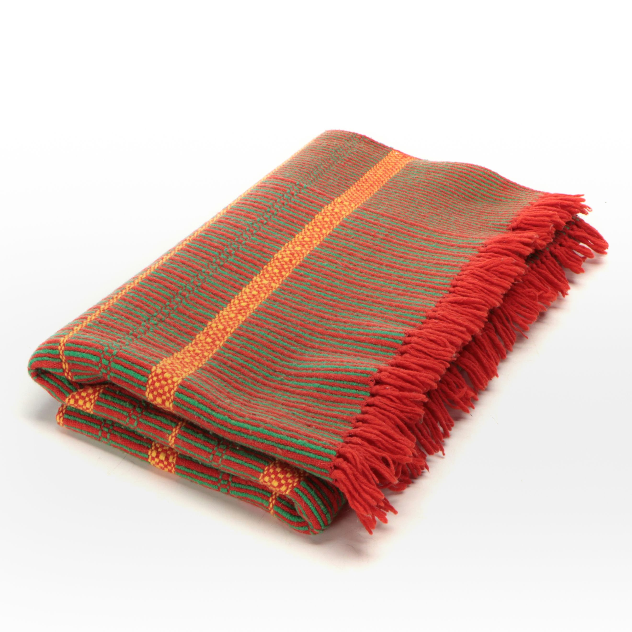 Red, Green, and Orange Striped Wool Blanket