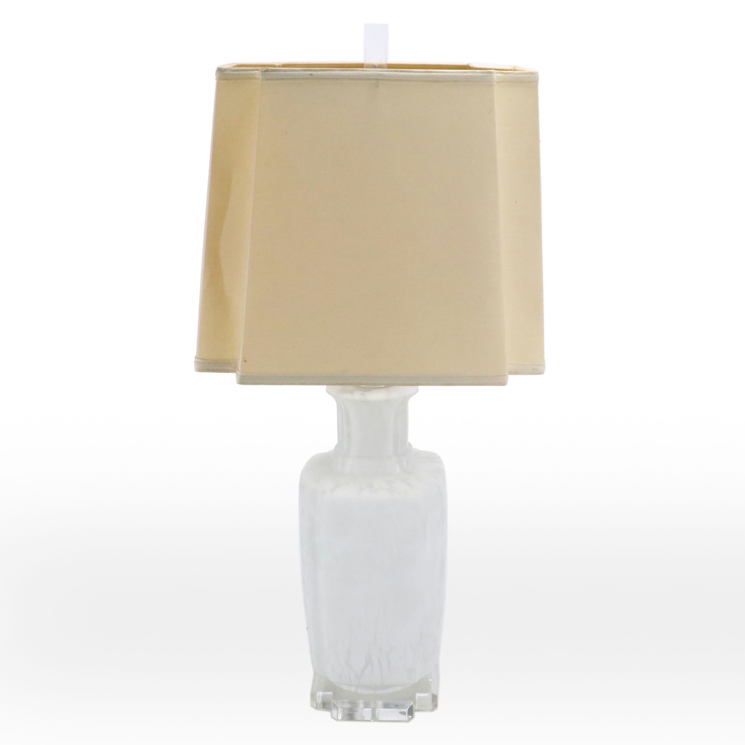 Czech Style White Spotted Art Glass Table Lamps with Silk Corner Cut Fancy Shade