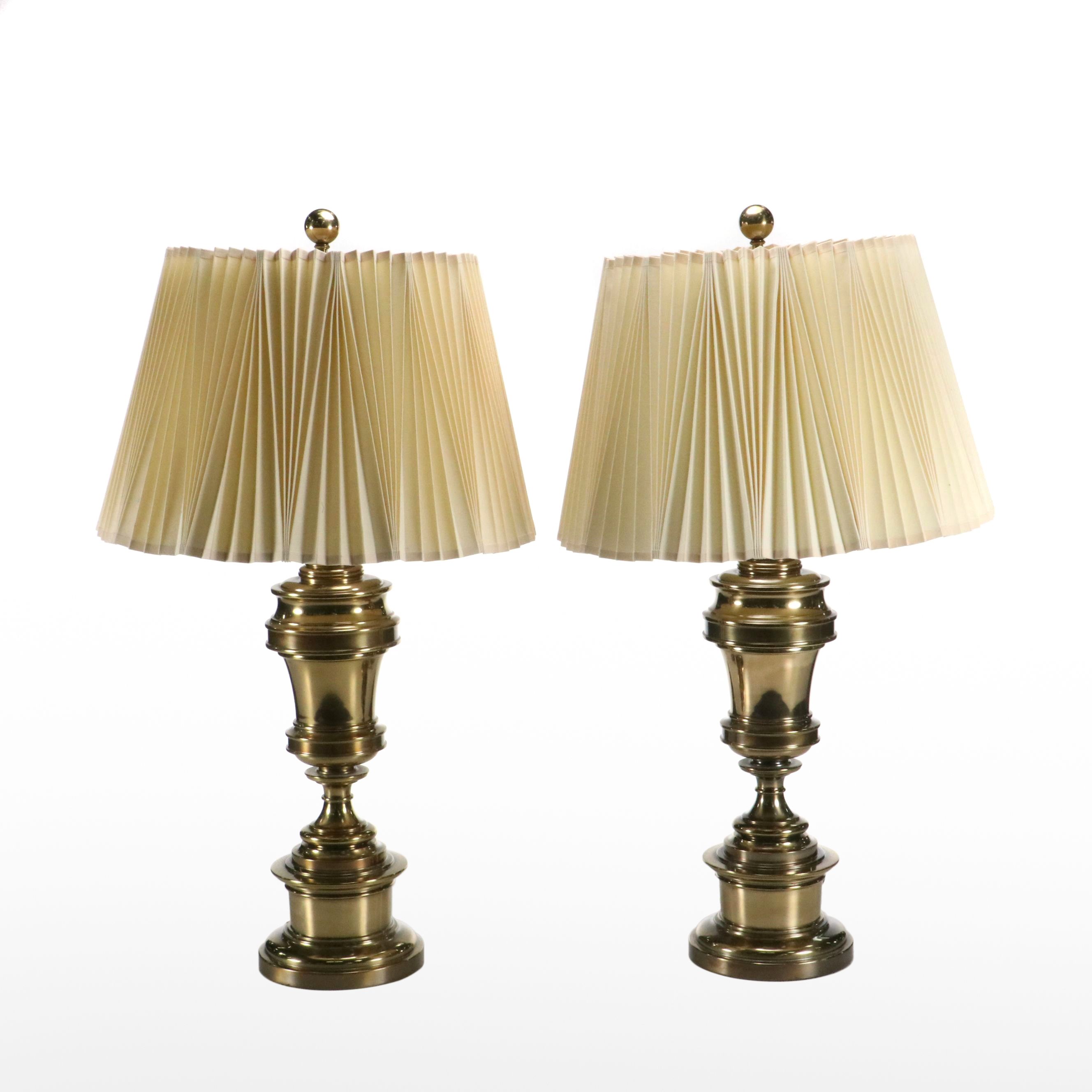 Stiffel Spun Brass Table Lamps with Accordion Pleat Shades