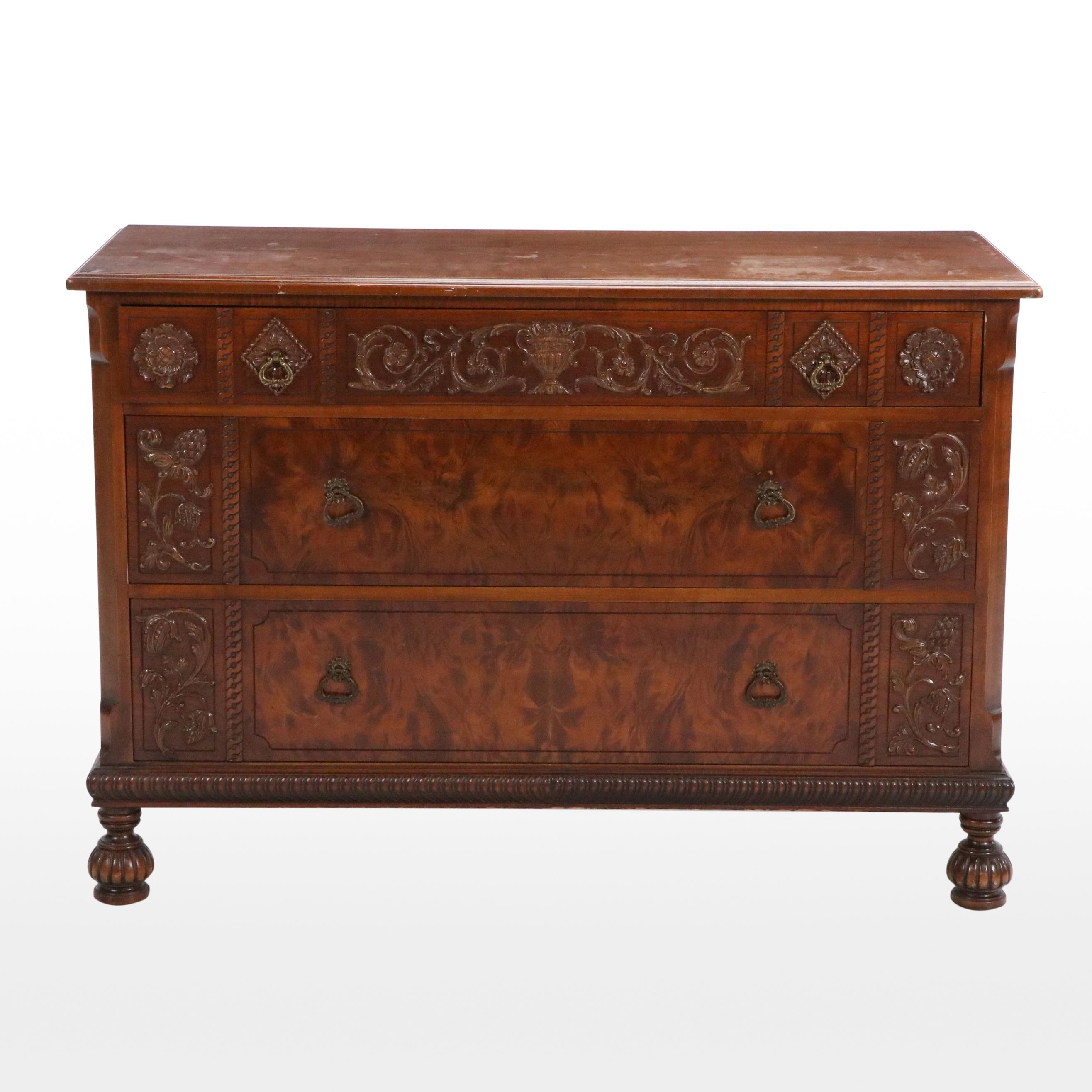 William and Mary Style Burl Wood Three-Drawer Chest