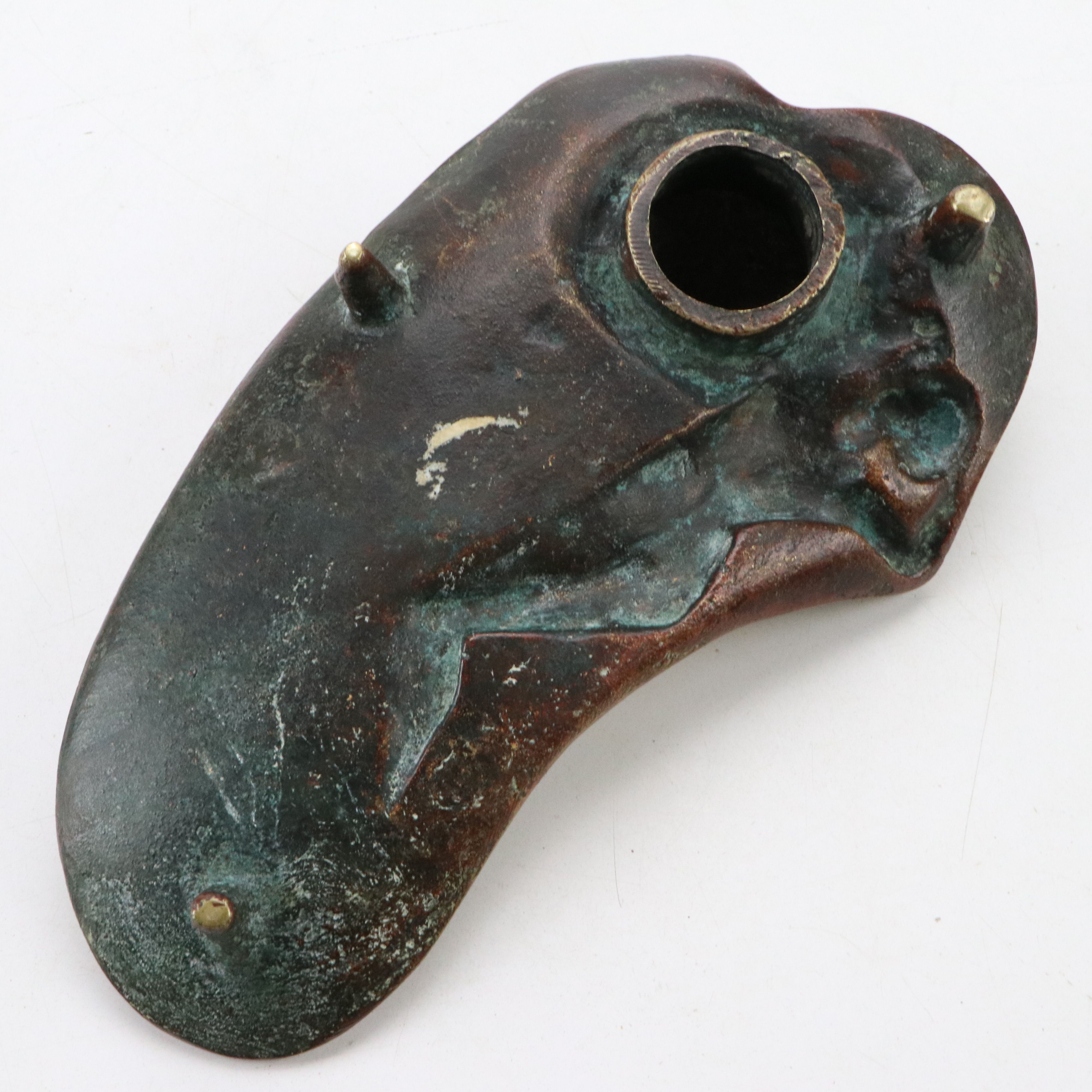 Art Nouveau Style Reclining Nude Figure Scallop Brass Inkwell