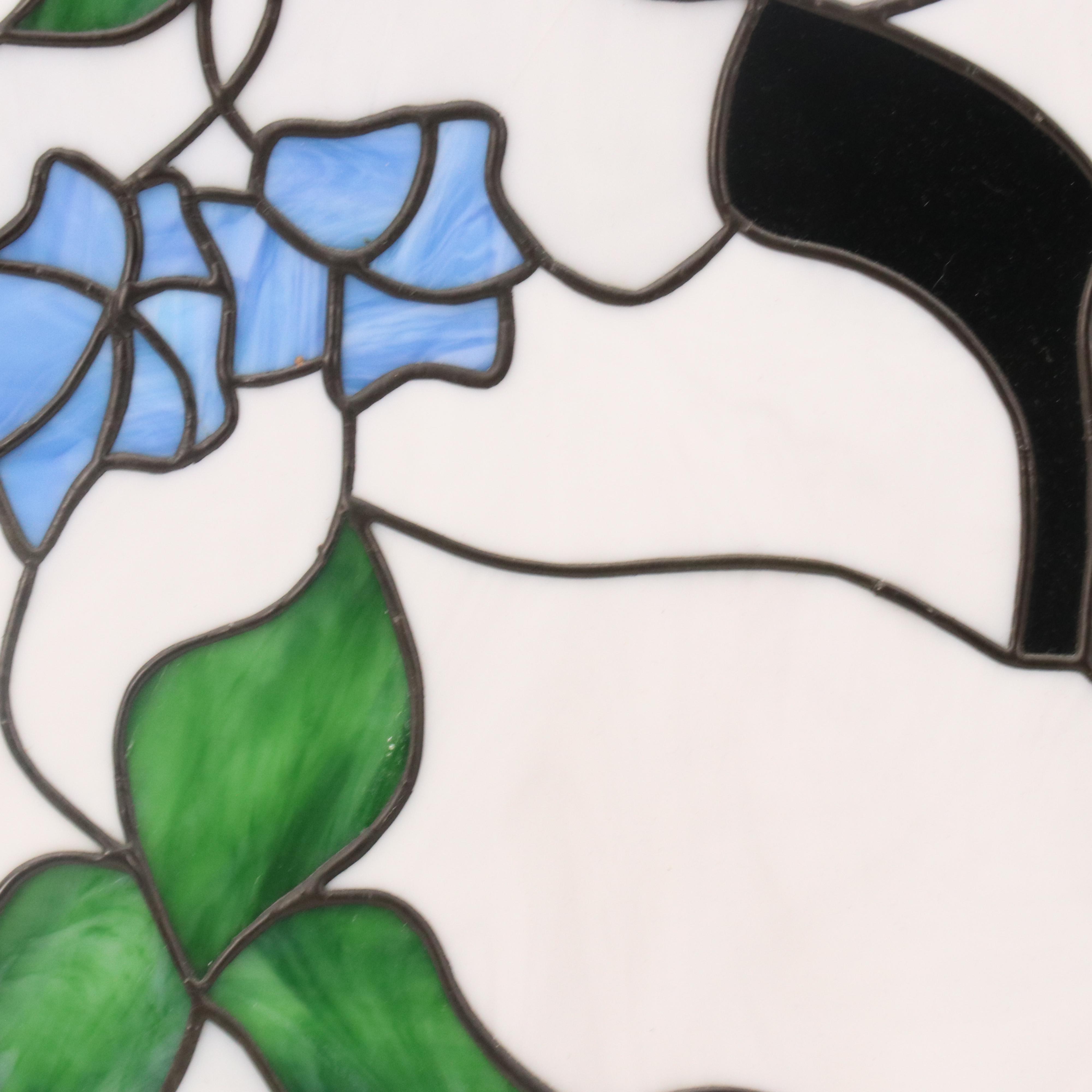 Floral Motif Stained Glass Panel Depicting Hebrew Symbol "Chai"