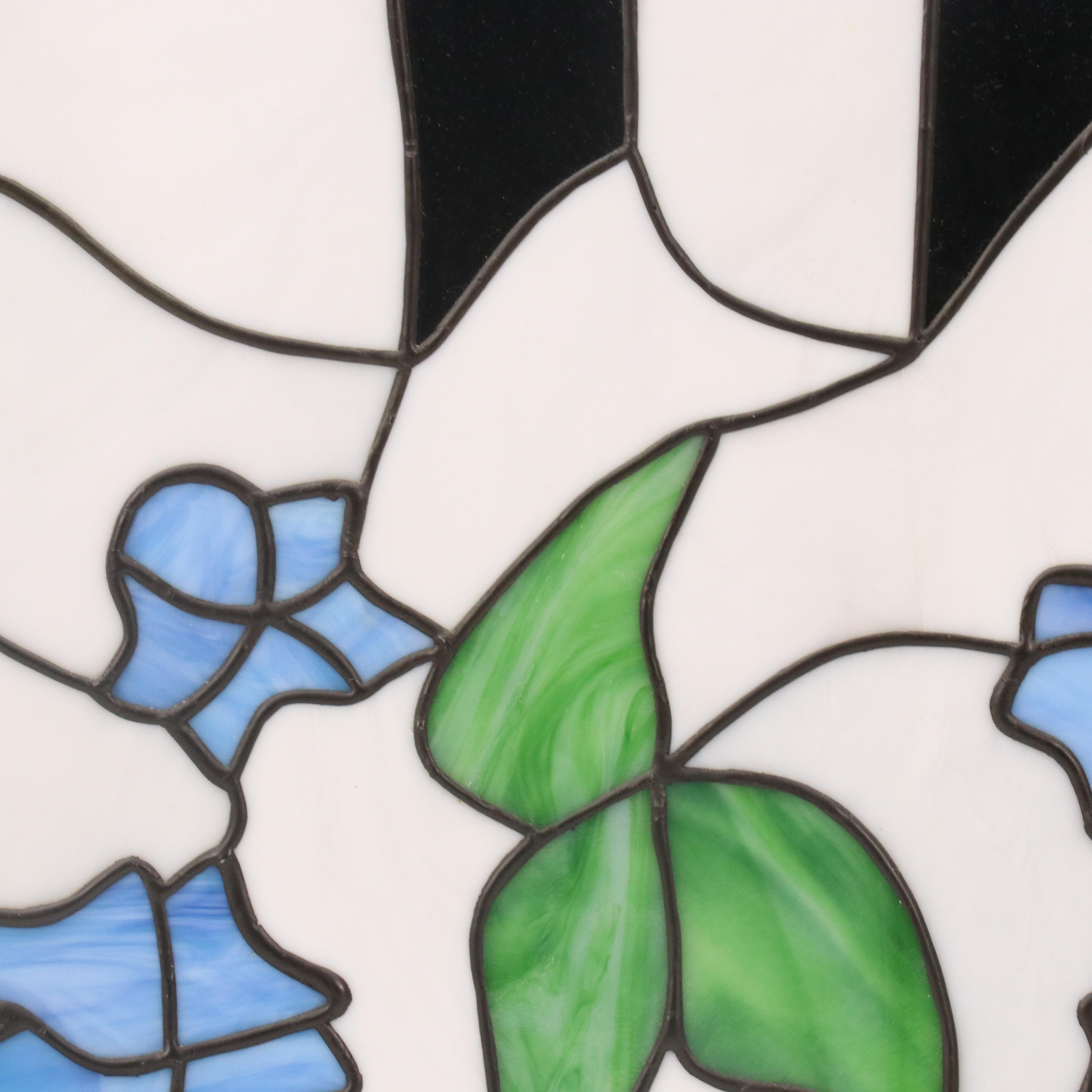 Floral Motif Stained Glass Panel Depicting Hebrew Symbol "Chai"