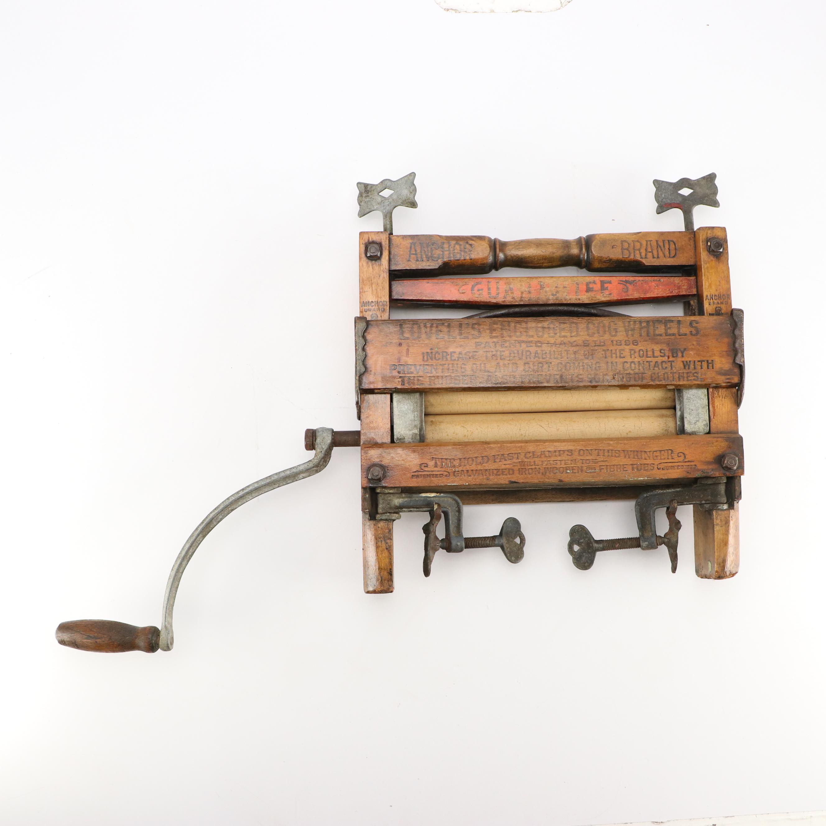 Anchor Brand Hand Crank Wooden Wringer with Ribbed Glass Washboard