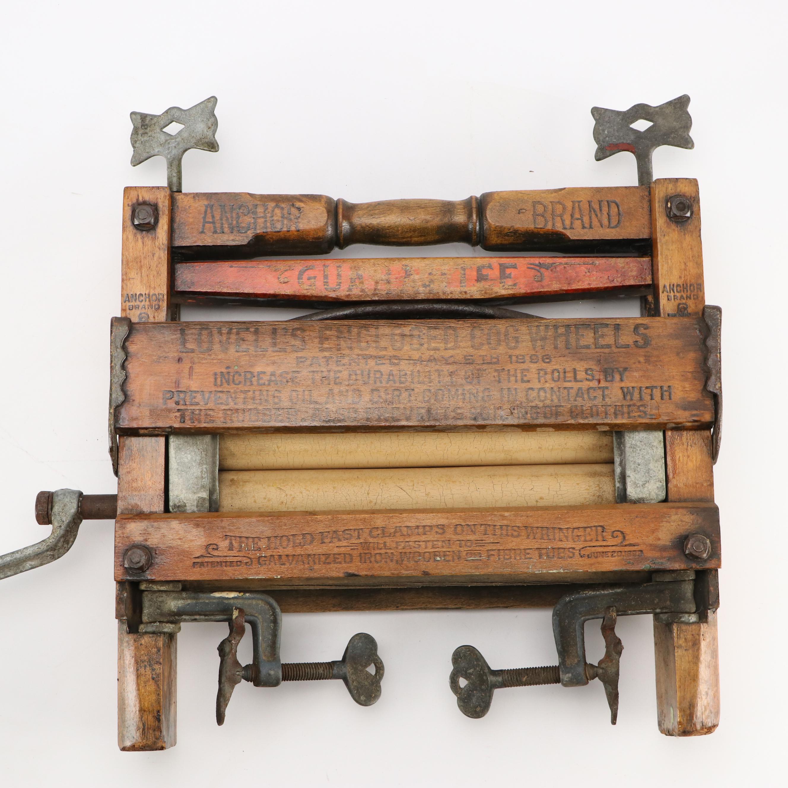 Anchor Brand Hand Crank Wooden Wringer with Ribbed Glass Washboard