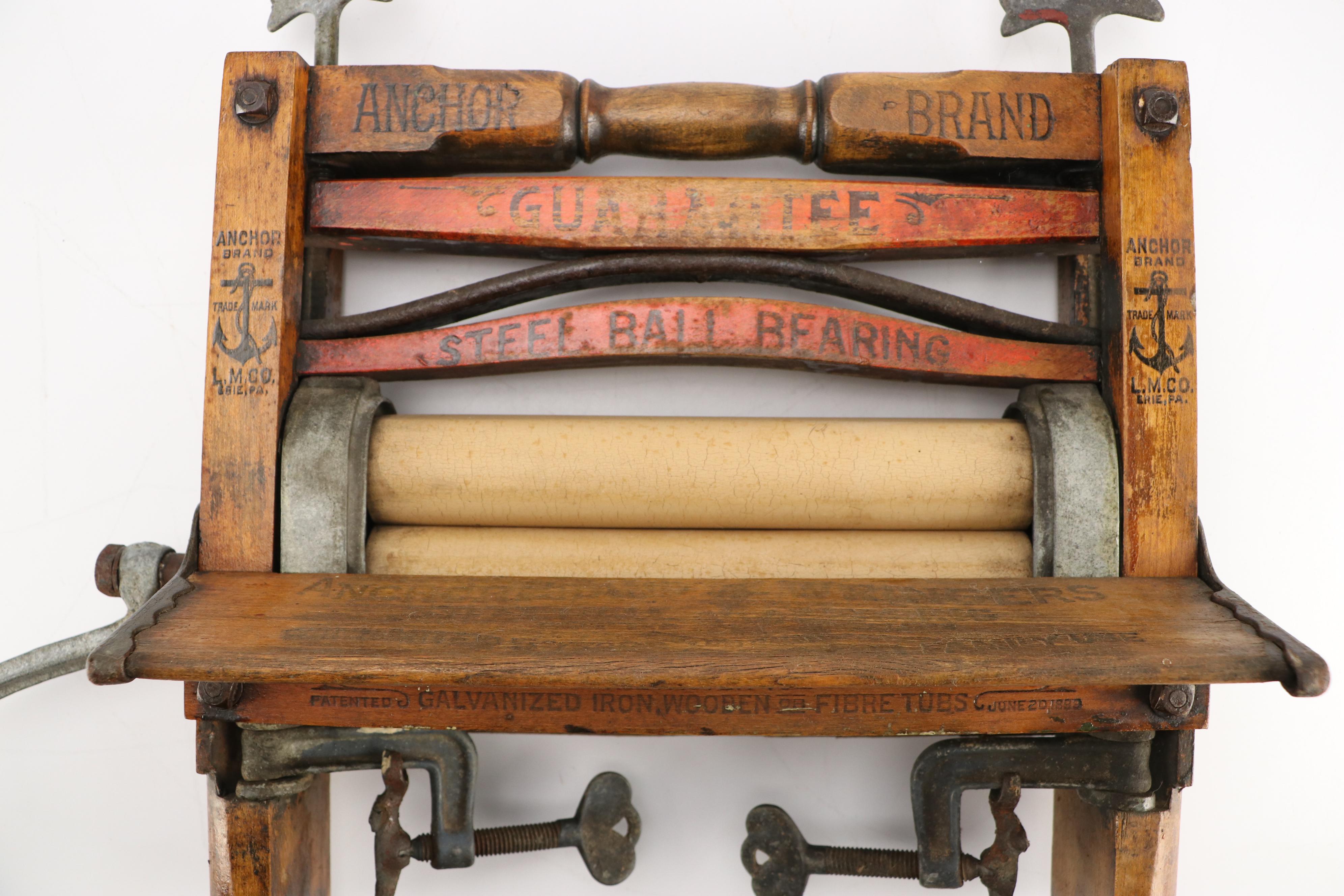 Anchor Brand Hand Crank Wooden Wringer with Ribbed Glass Washboard